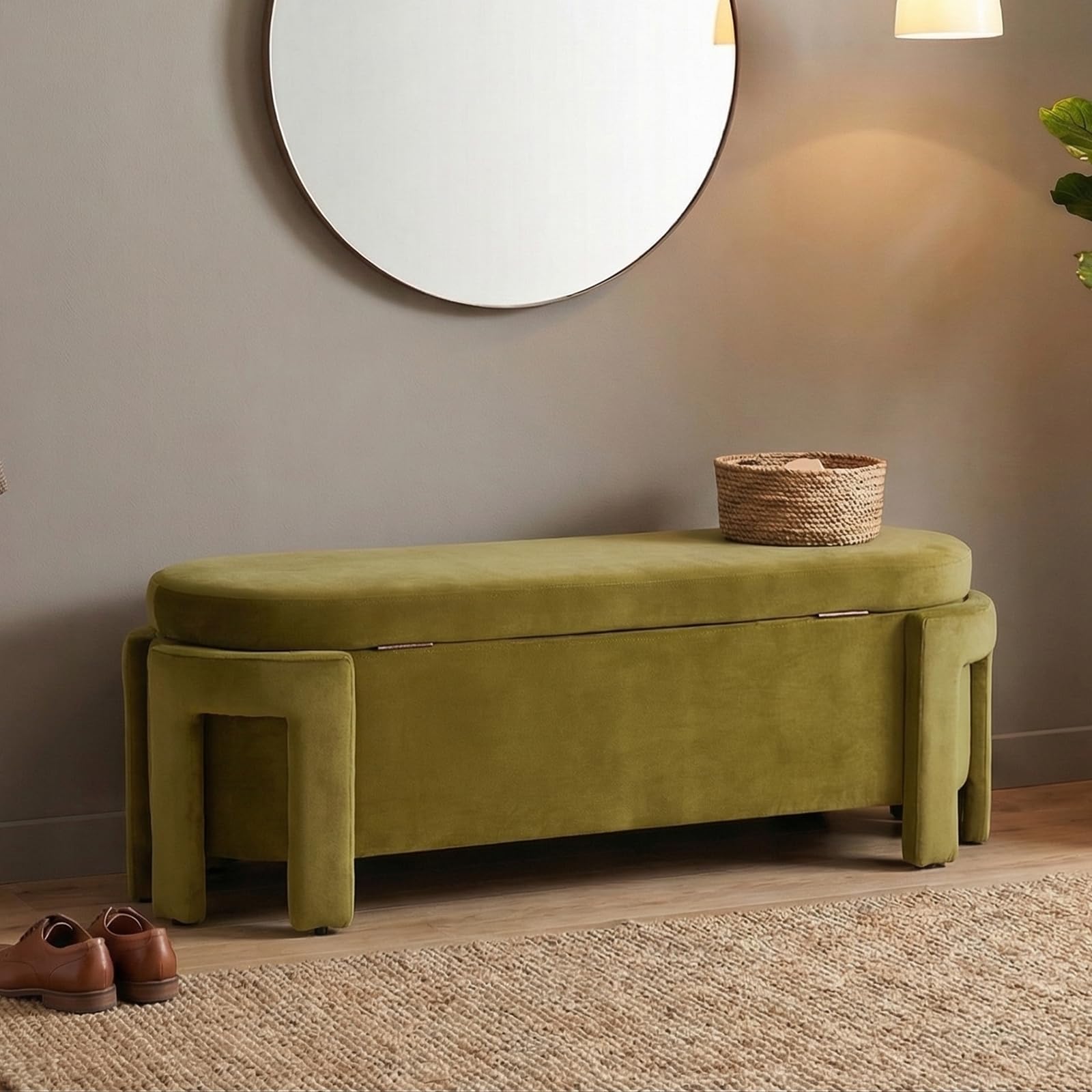 50" Upholstered Storage Bench with Oval Design