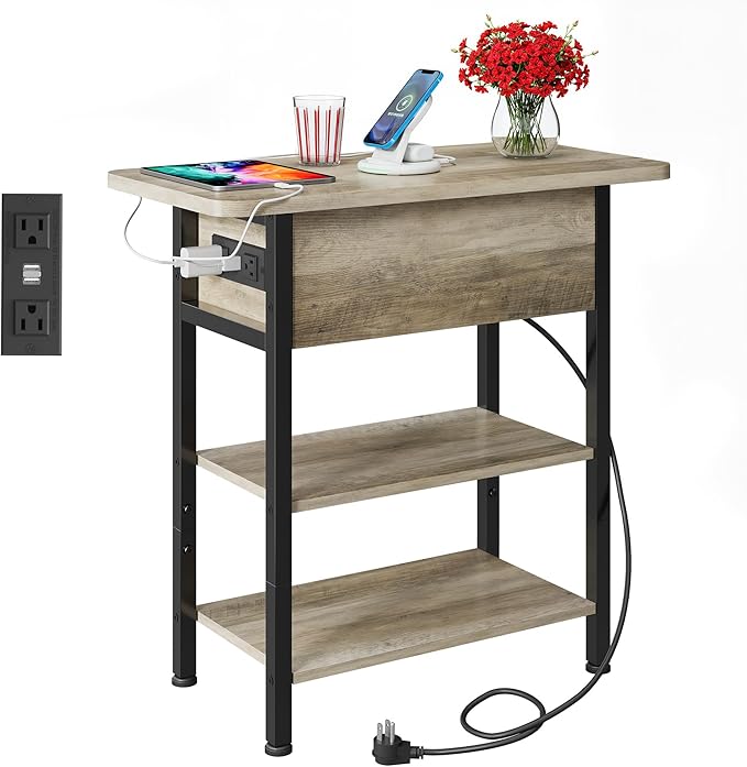 End Table with Charging Station & Flip-Top Storage