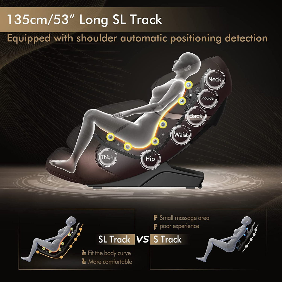 COSTWAY Massage Chair, Full Body Zero Gravity Massage Recliner with 12 Auto Modes, 53-Inch SL Track, 28 Airbags, Thai Stretch, Bluetooth Speaker, Foot Roller, Heat Therapy, Space-Saving, Brown