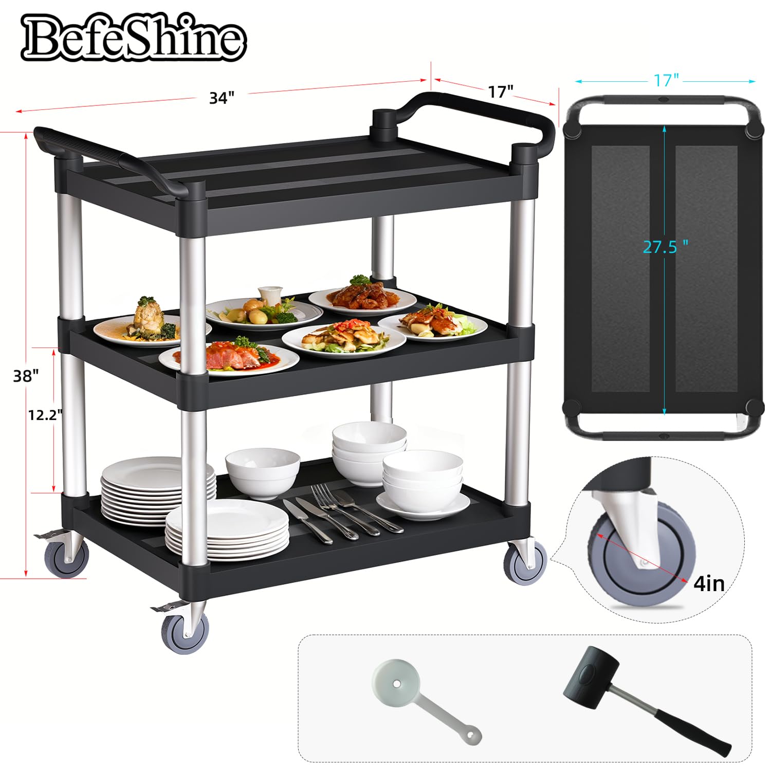 3-Tier Rolling Utility Cart with Locking Wheels
