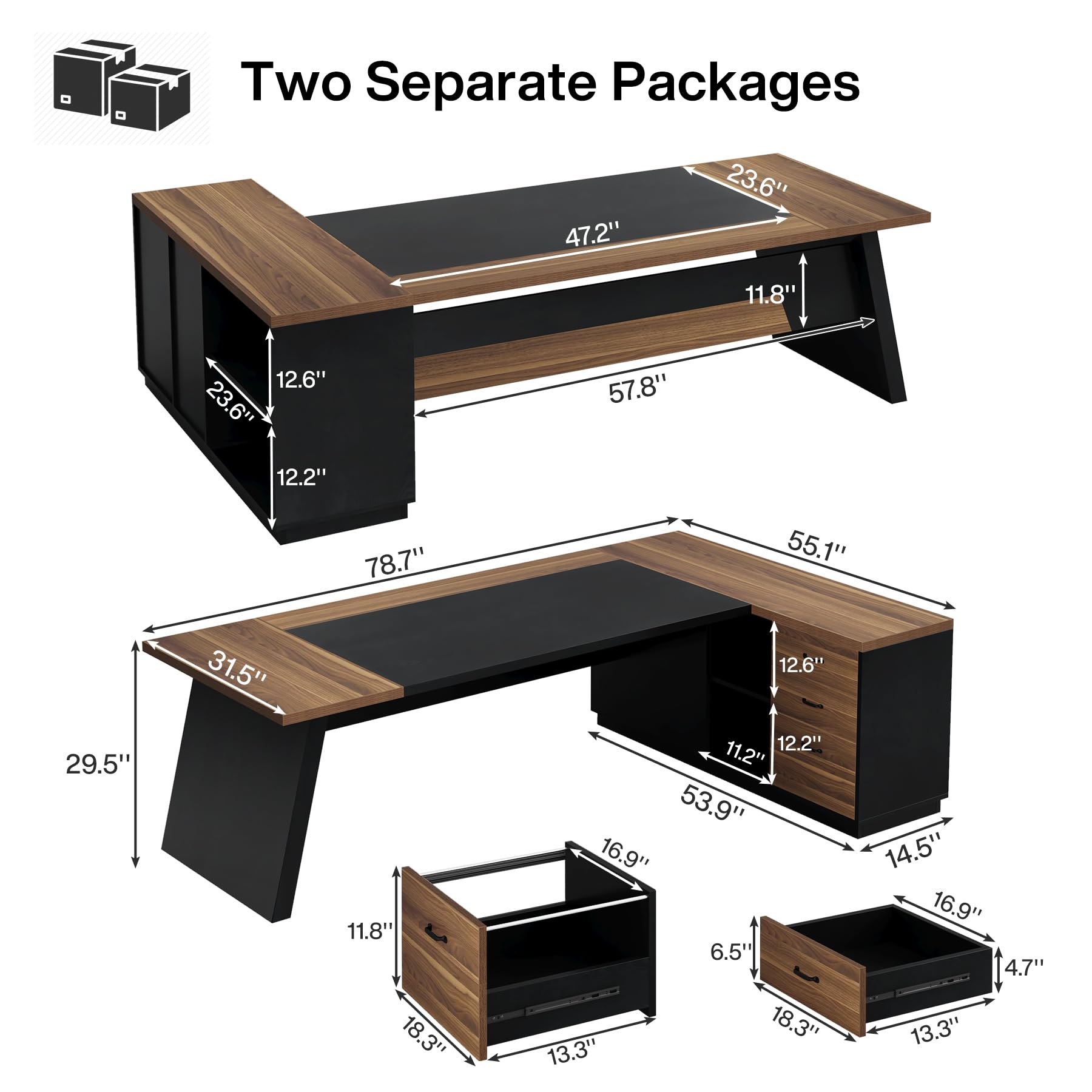 Tribesigns L-Shaped Executive Desk, 78-Inch Modern Office Desk with Drawers and Lateral File Cabinet, Large Bussiness Furniture with Storage Shelves, Workstation for Home Office (Brwon + Black)