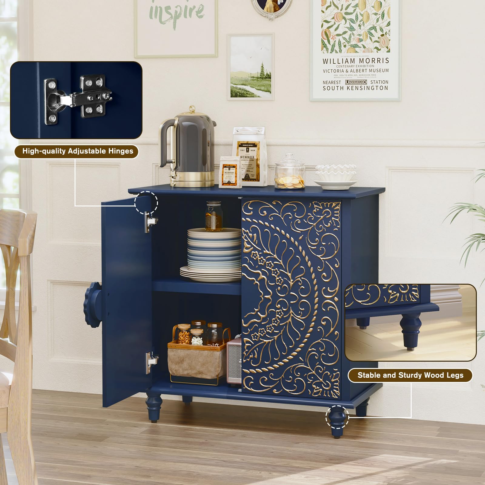 Accent Cabinet with Carved Flower Pattern Doors