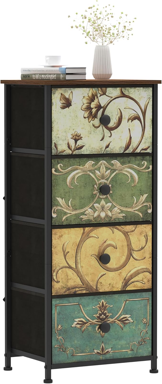 Retro Flower Fabric Dresser with Drawers