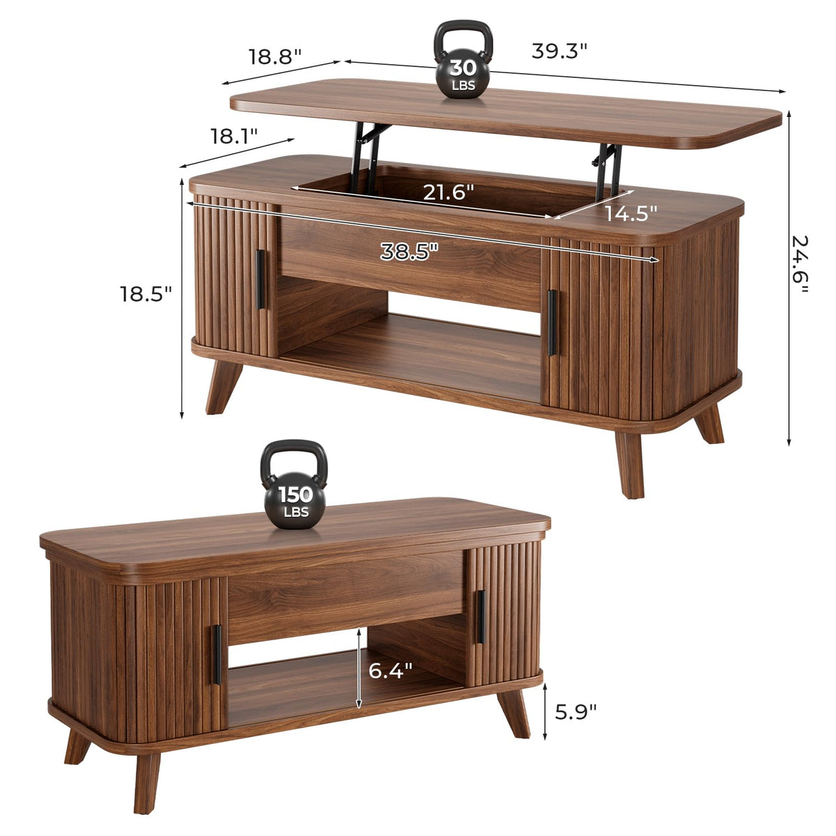 Mid Century Lift Top Coffee Table with Hidden Storage, Brown
