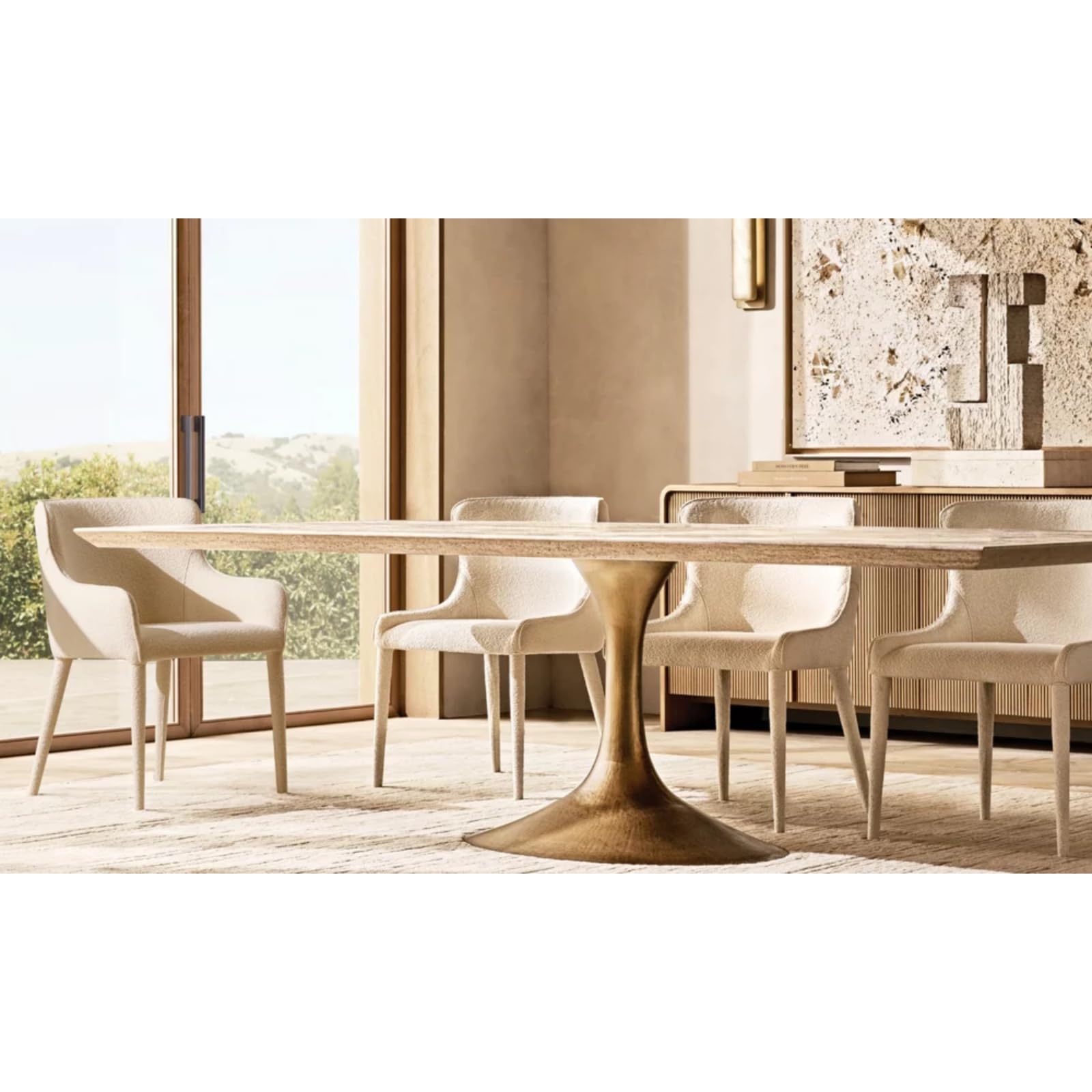 60" Reeded White Oak Sideboard Buffet, 4-Door Credenza with Adjustable Shelves & Cord Cutouts, Natural Oak