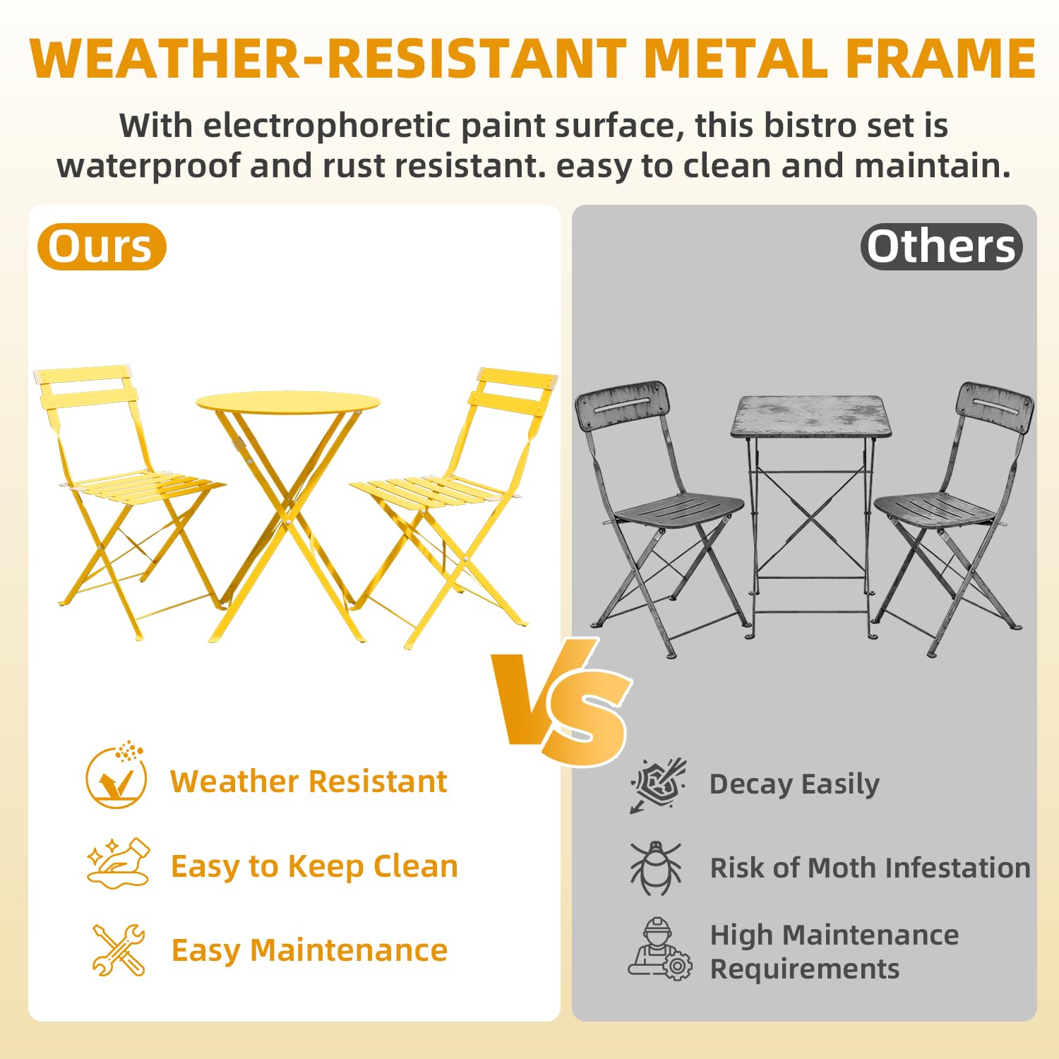 3-Piece Folding Patio Bistro Set