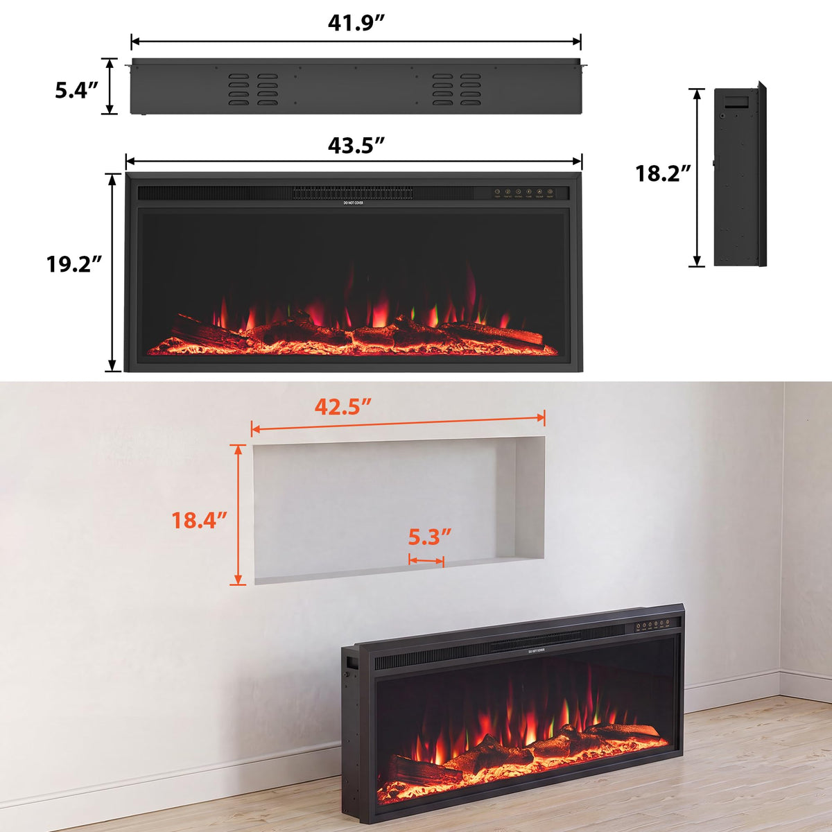Nexfurn 42 Inch Electric Fireplace Heater, Recessed Wall Mounted