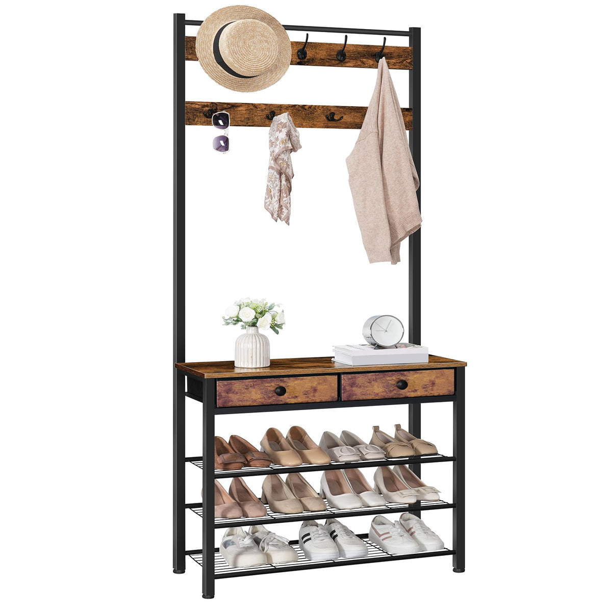 Entryway Hall Tree with Drawers