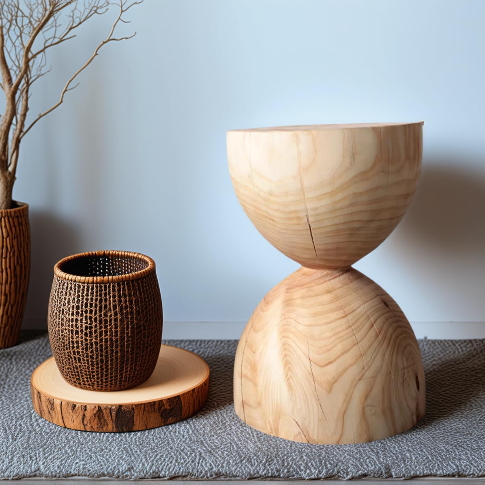 Natural Wood Drum Side Table