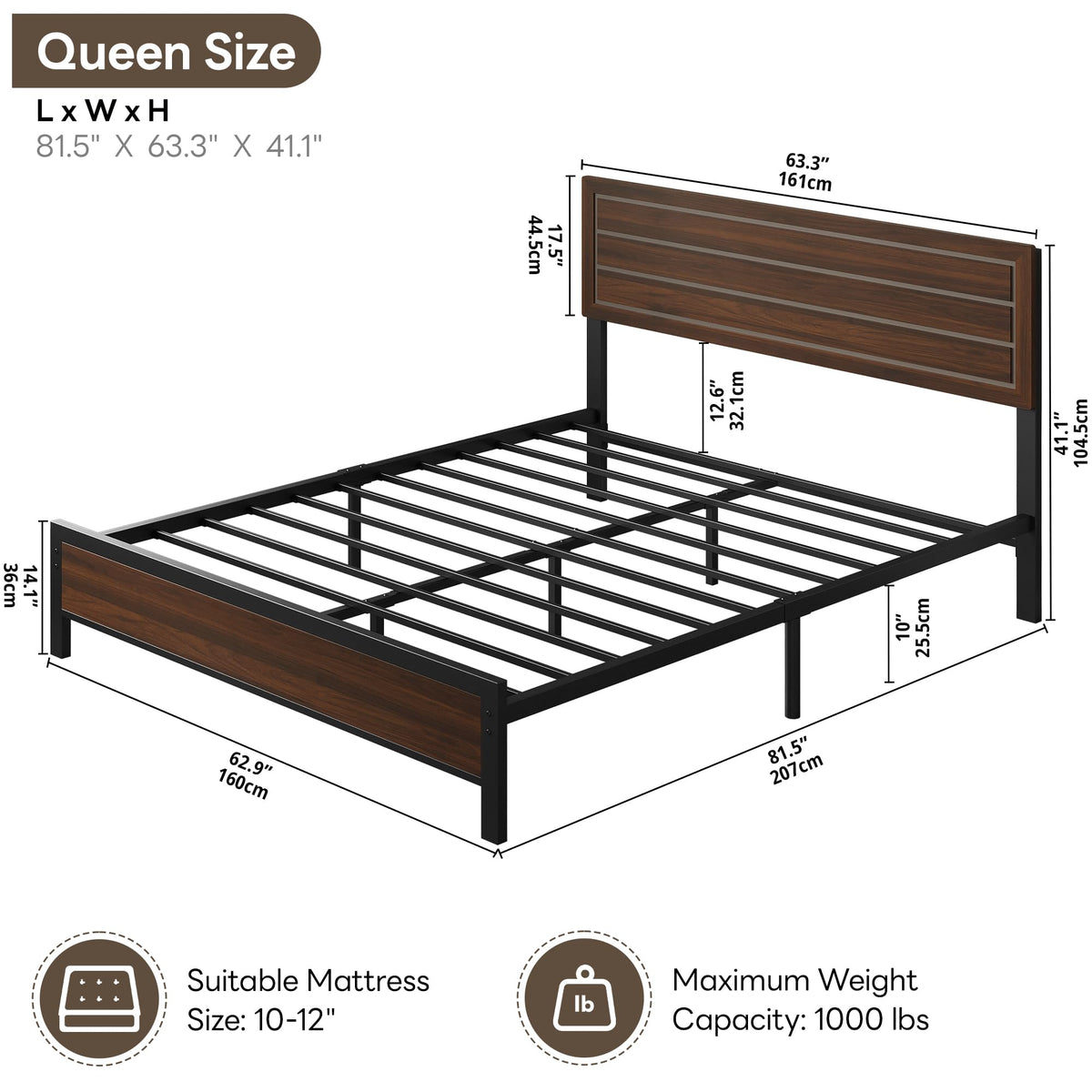 LIKIMIO Queen Bed Frame with Headboard, Unique Mid-Century Modern Design