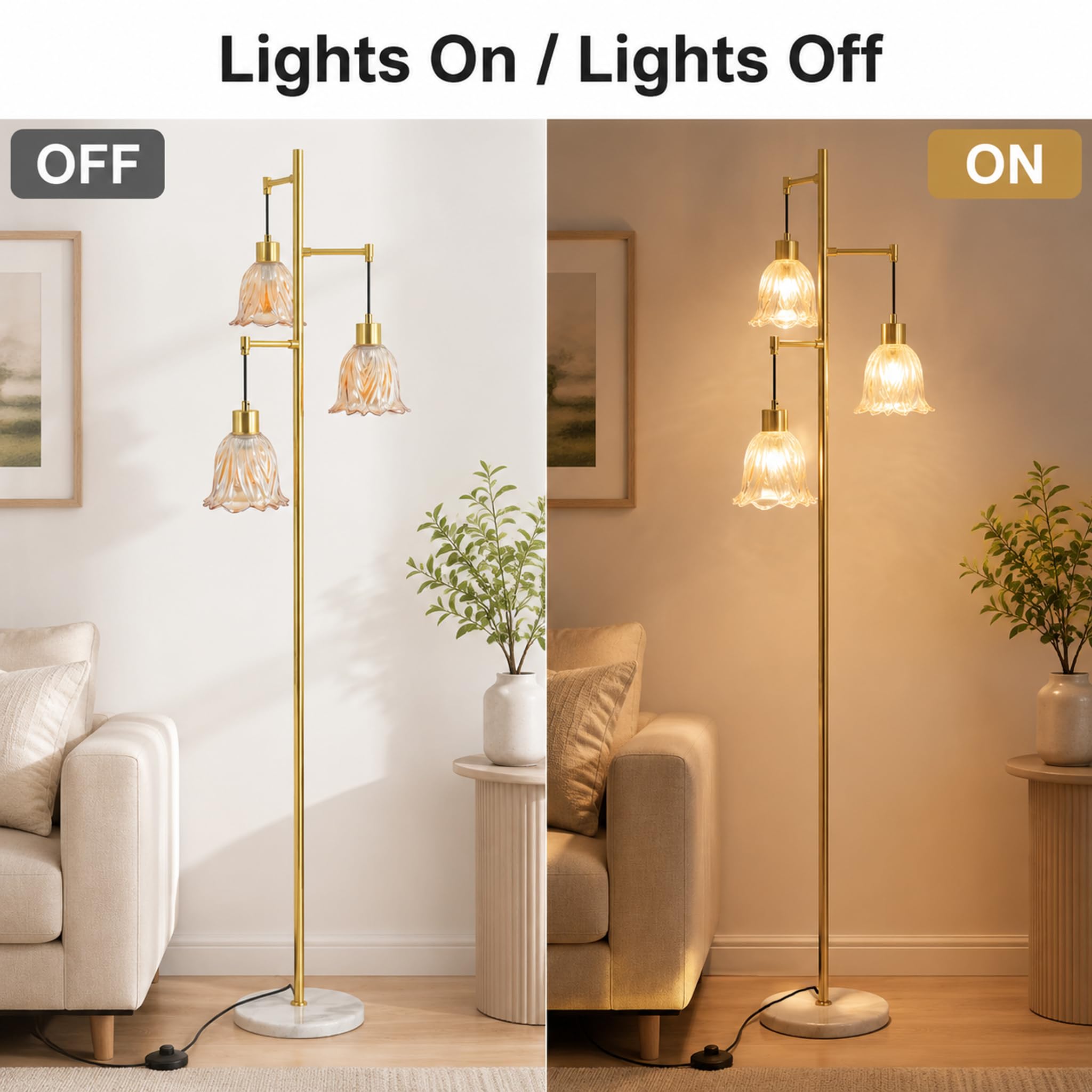 3-Light Glass Flower Floor Lamp