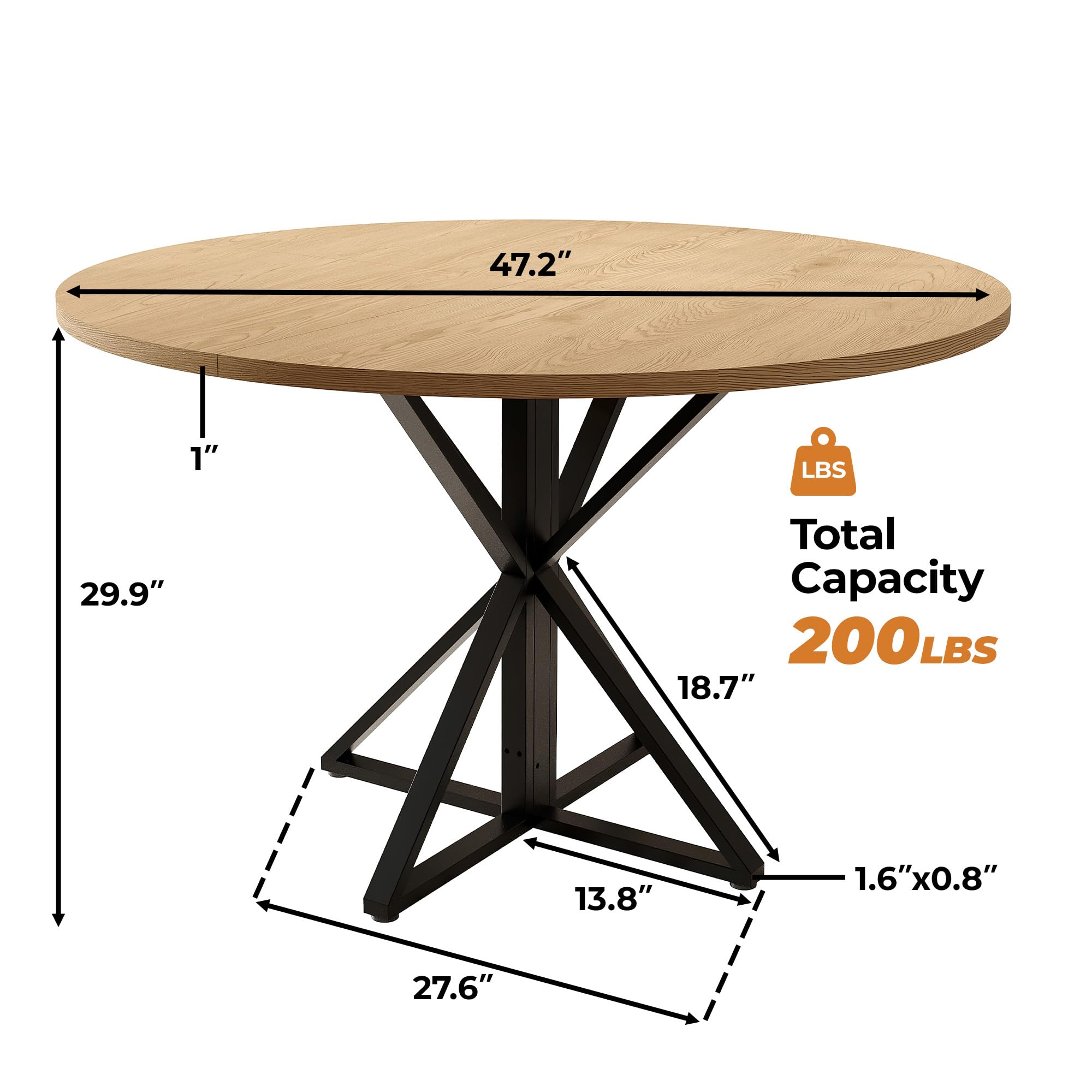 GarveeHome 47 Inch Round Dining Table for 4-6, Circle Kitchen Table with Pedestal Base, Farmhouse Wooden Dining Table for Small Spaces, Kitchen & Dining Room, Living Room-Oak/Only Table