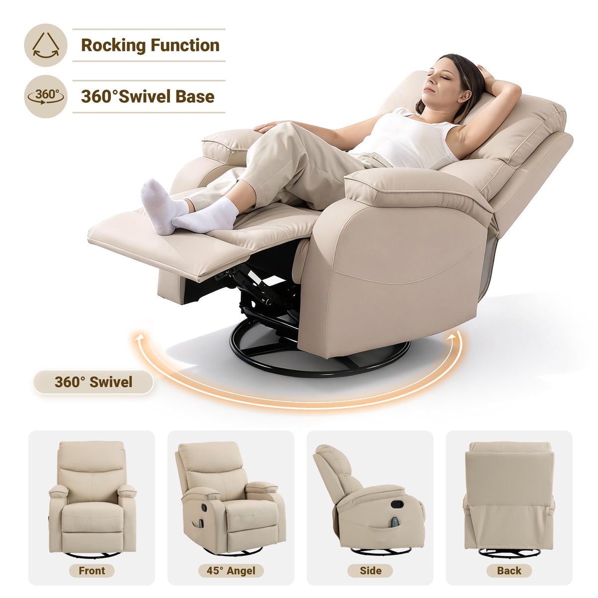 Culect 360° Swivel Rocking Recliner Chair with Massage | Small Space