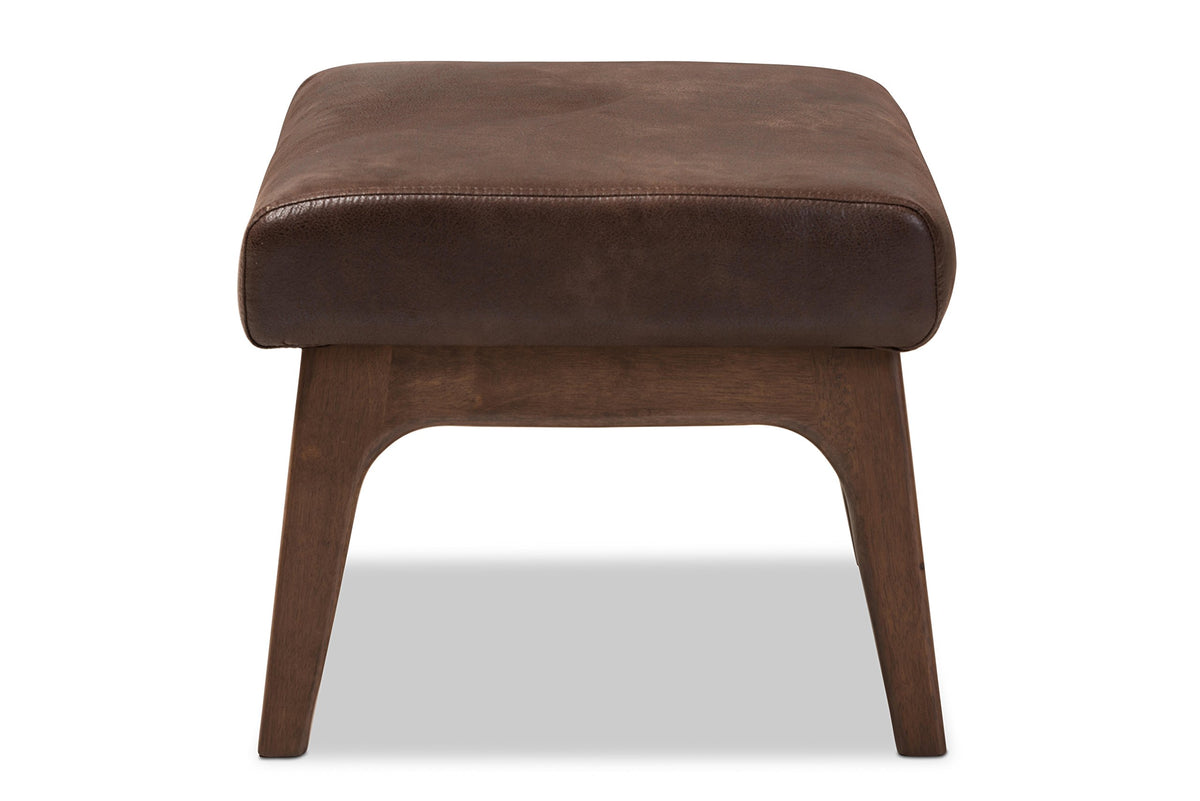 Mid-Century Faux Leather Ottoman