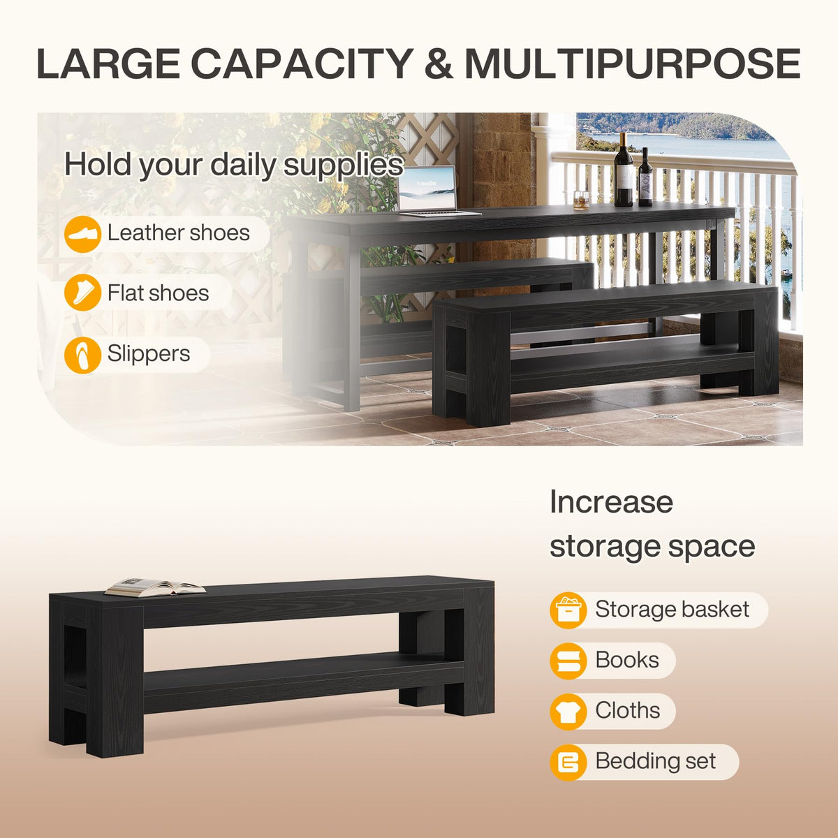 Dining Bench with Storage Shelf
