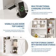 Hetoy 72" Tall Kitchen Pantry Cabinet with Power Outlet – Barn Doors, Wine Bottle Rack & Ample Storage – Modern Sideboard Buffet for Dining Room, Kitchen, or Home Bar