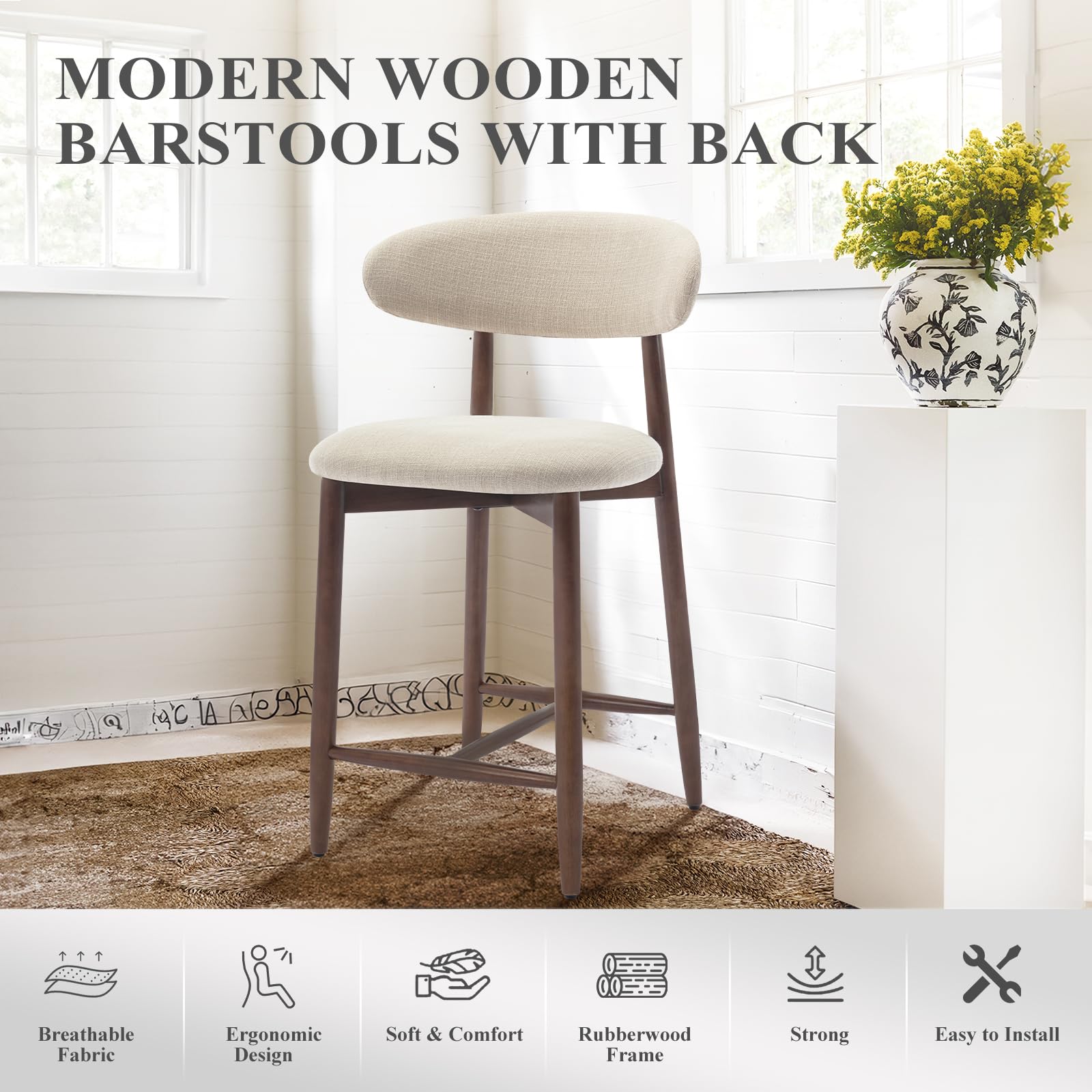 Mid-Century Modern Counter Height Bar Stools (Set of 4)