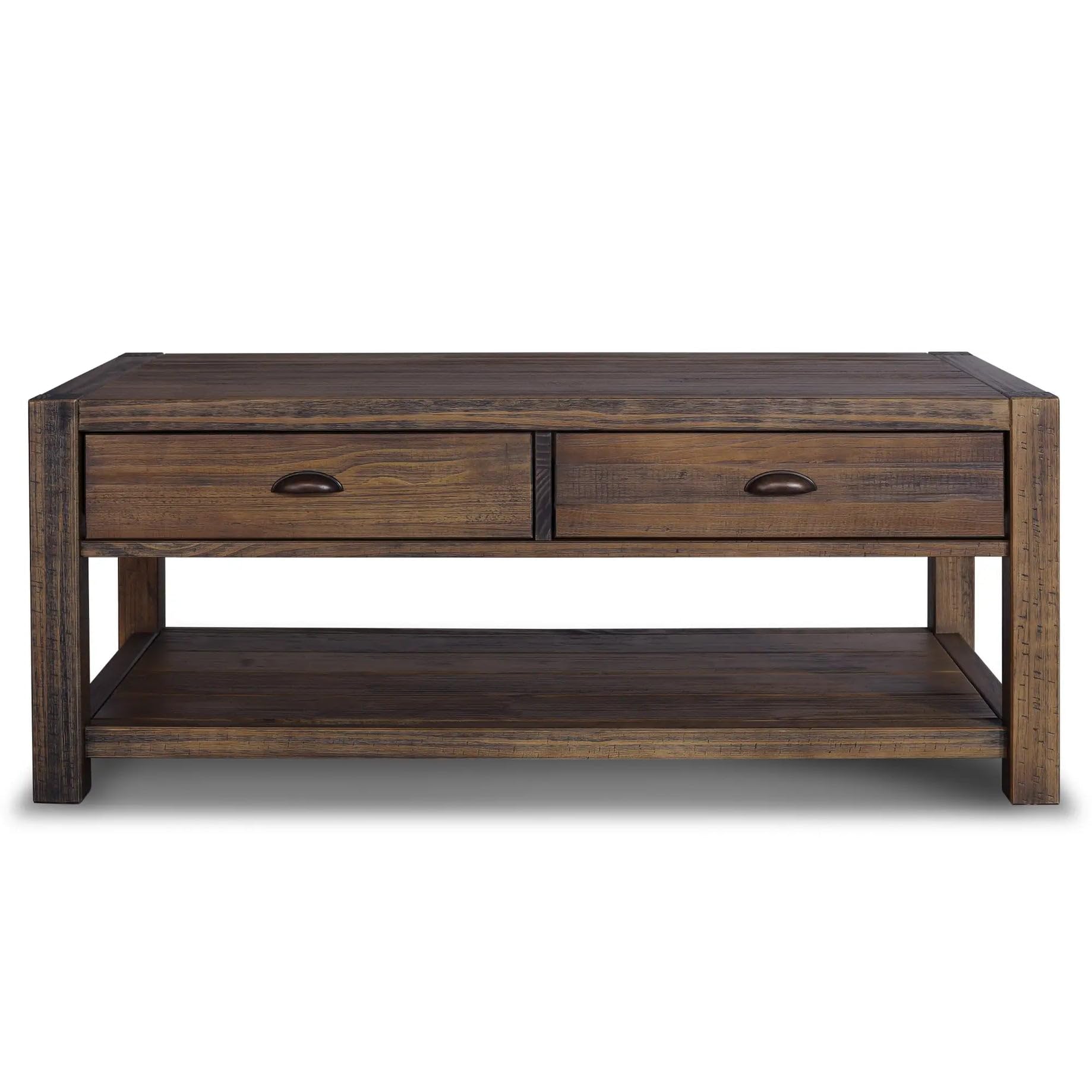 Grain Wood Furniture Montauk Coffee Table, Solid Wood with a Rustic Walnut Finish