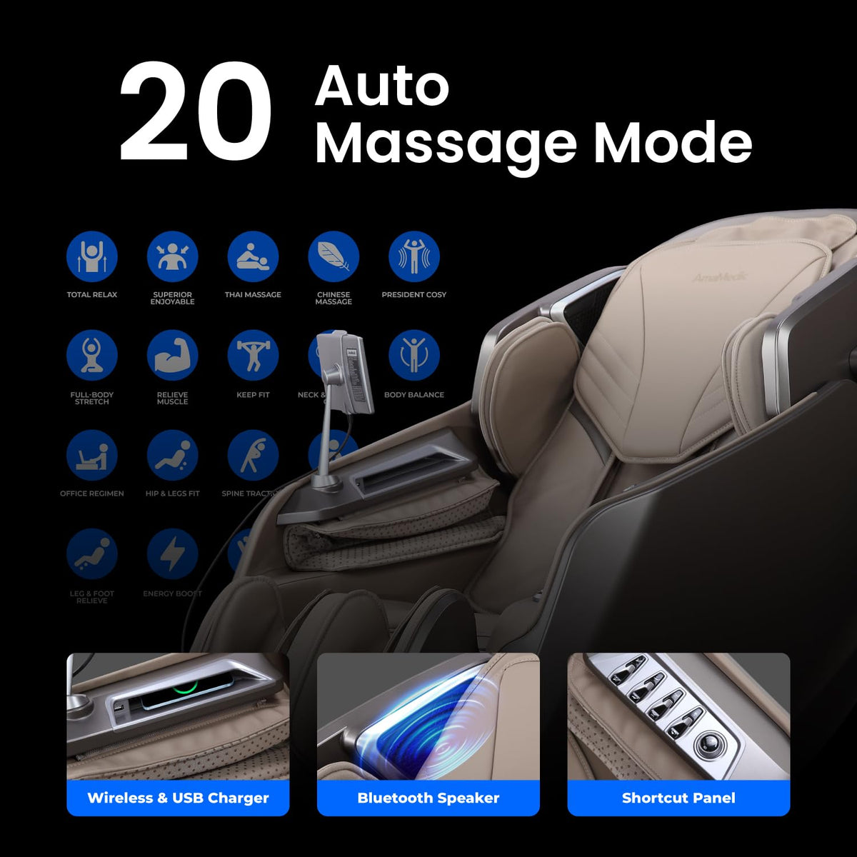 AmaMedic Revive 4D Massage Chair, Zero Gravity Full Body Recliner, Brown