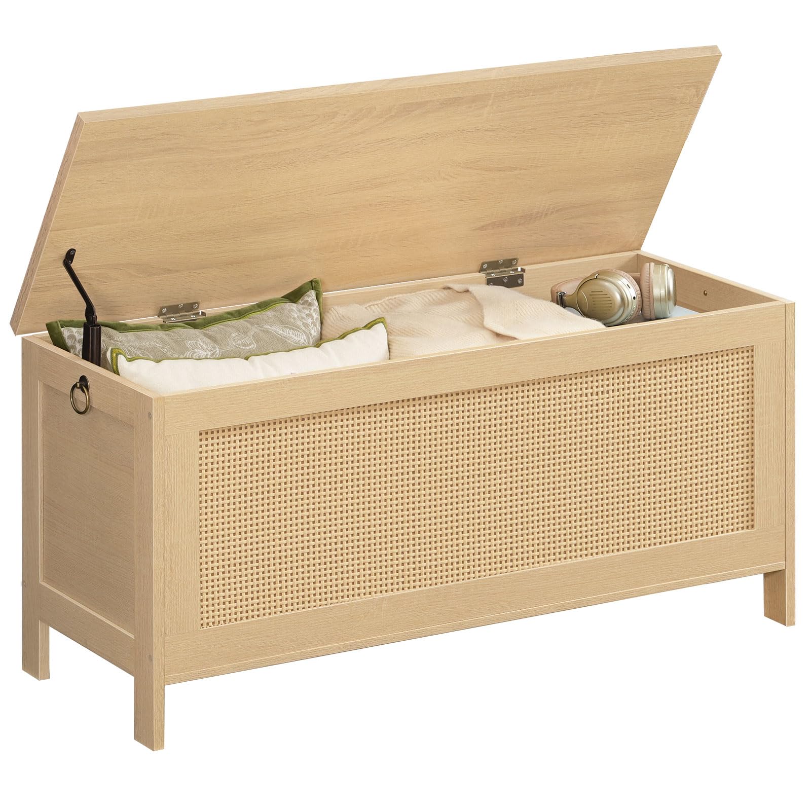 Storage Bench with Faux Rattan Lid & Safety Hinge