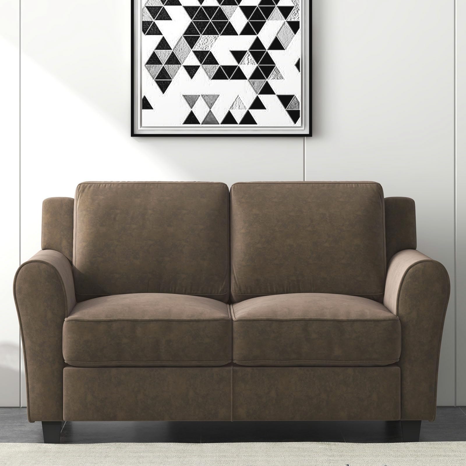 Bonzy Home 58" Brown Loveseat Sofa Couch for Living Room, 2 Seater Love Seat for Small Spaces, Modern Couch with Thick Cushion for Home Apartment Office