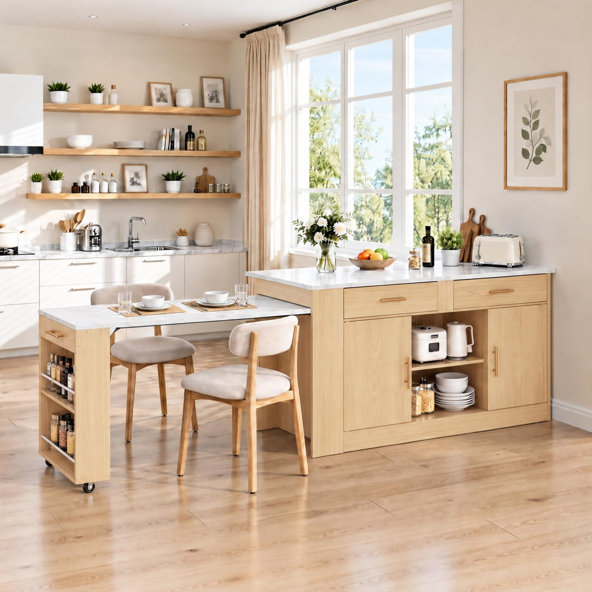 Extendable Kitchen Island with Storage