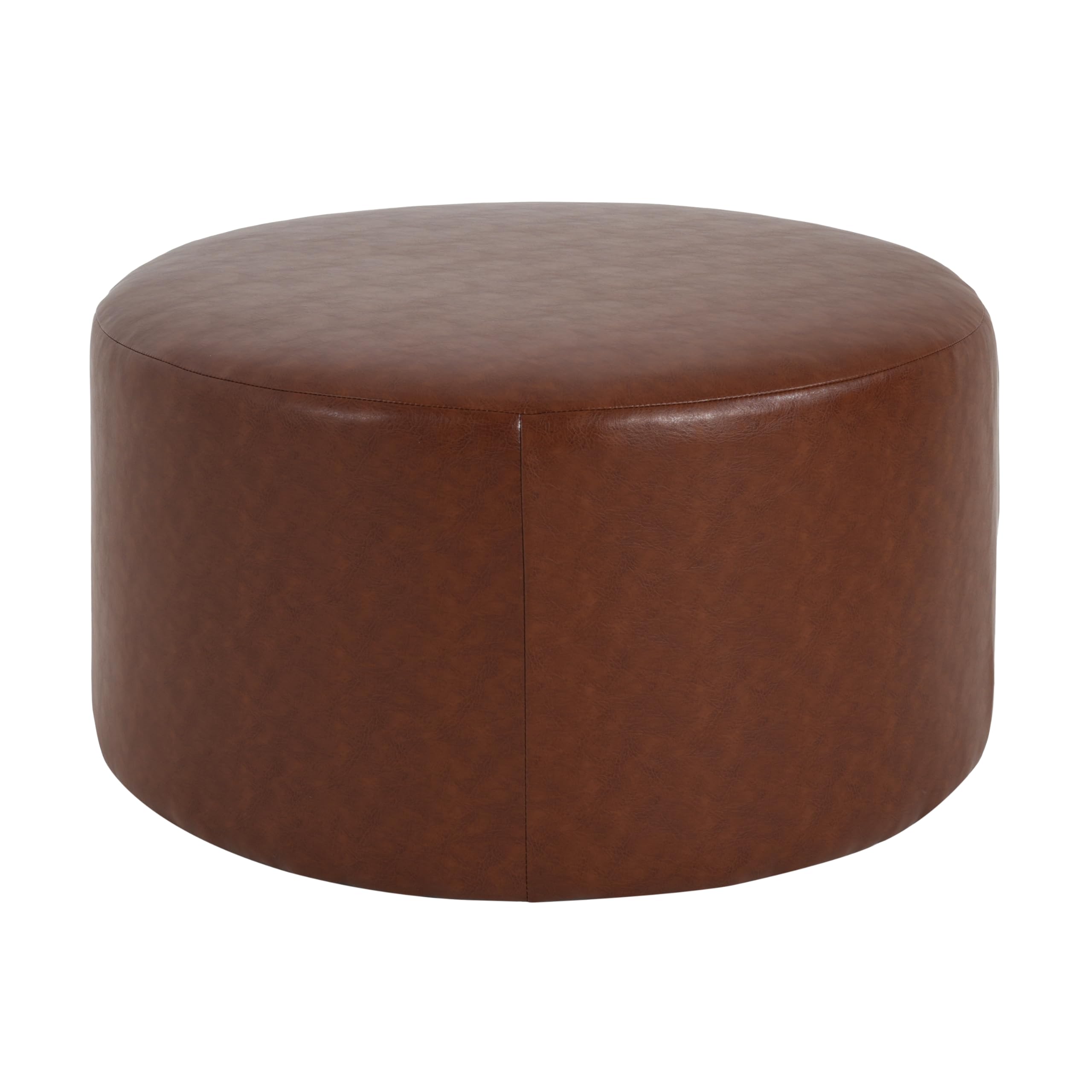 Christopher Knight Home GAVI 30" Ottoman Foot Stool, Faux Leather Pouf Footstool Ottoman Seat, Upholstered Foot Chair, Round Footrest, Modern Side Table for Living Room Bedroom Home Decor, Brown