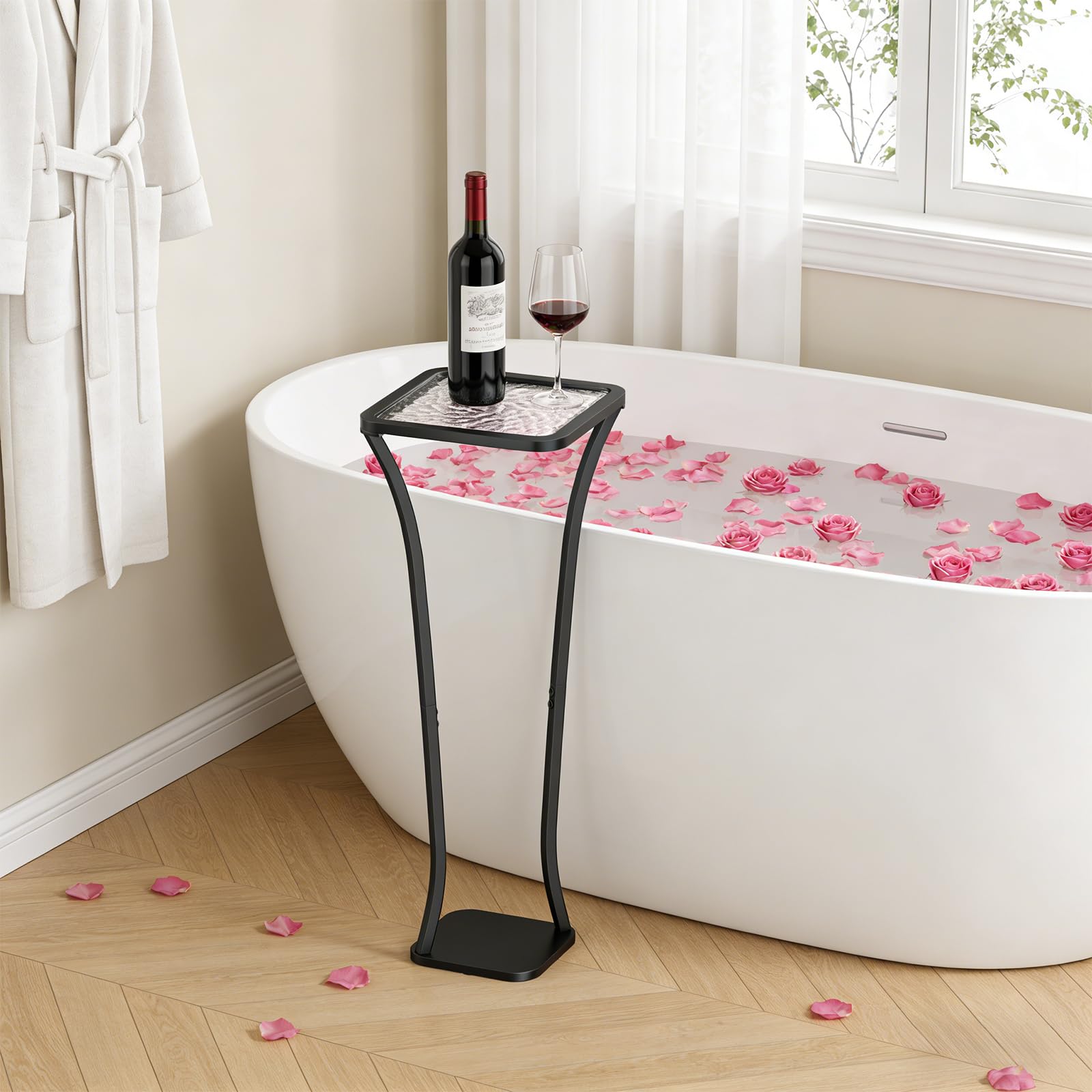 Square Glass Top Side Table with Iron Pedestal Base