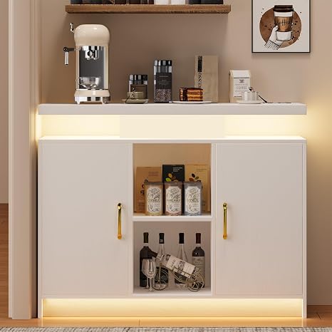 Coffee Bar Cabinet with LED & Charging Station