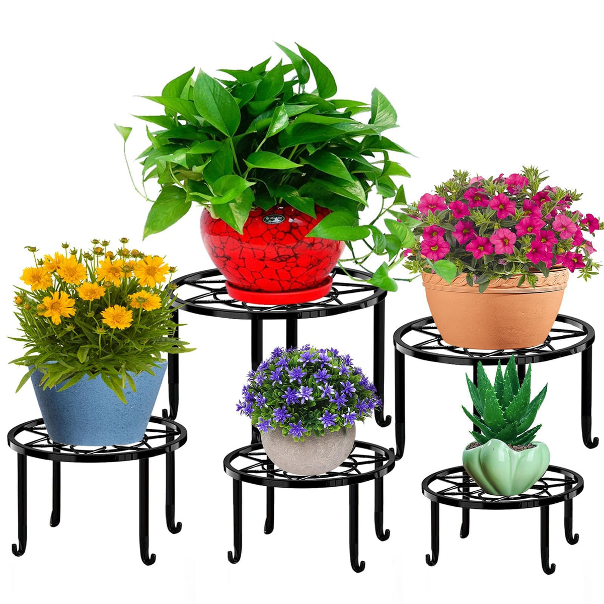 5 Pack Metal Plant Stand,Heavy Duty Plant Stands for Indoor and Outdoor