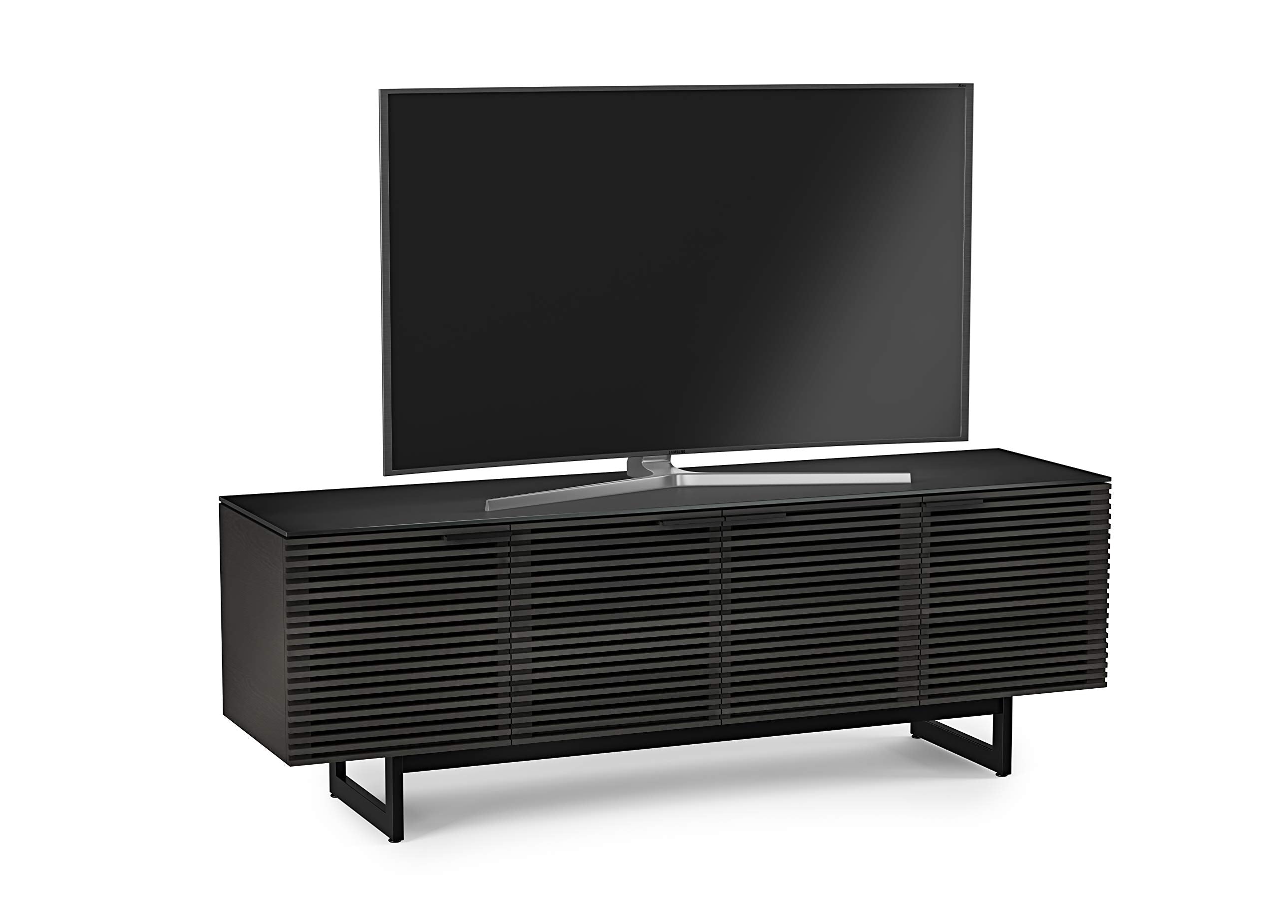 BDI Furniture Corridor 8179-79.25'' TV Stand for TVs up to 85" with Soundbar Shelf, Storage Drawer, Cable Management, Remote-Friendly Louver Doors, Charcoal Stained Ash