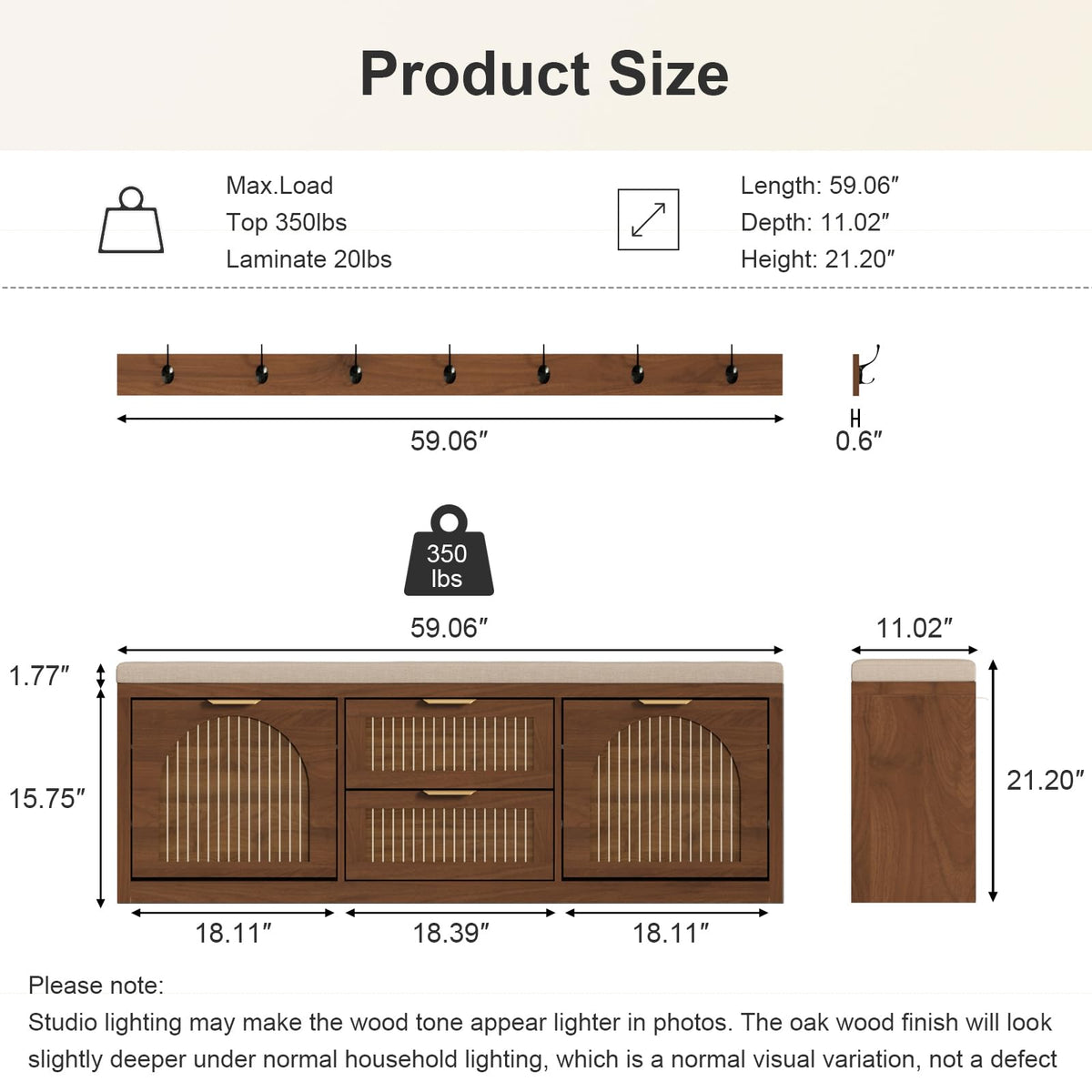 WINWY Shoe Storage Bench with Coat Rack, Flip Doors & Cushion, Walnut