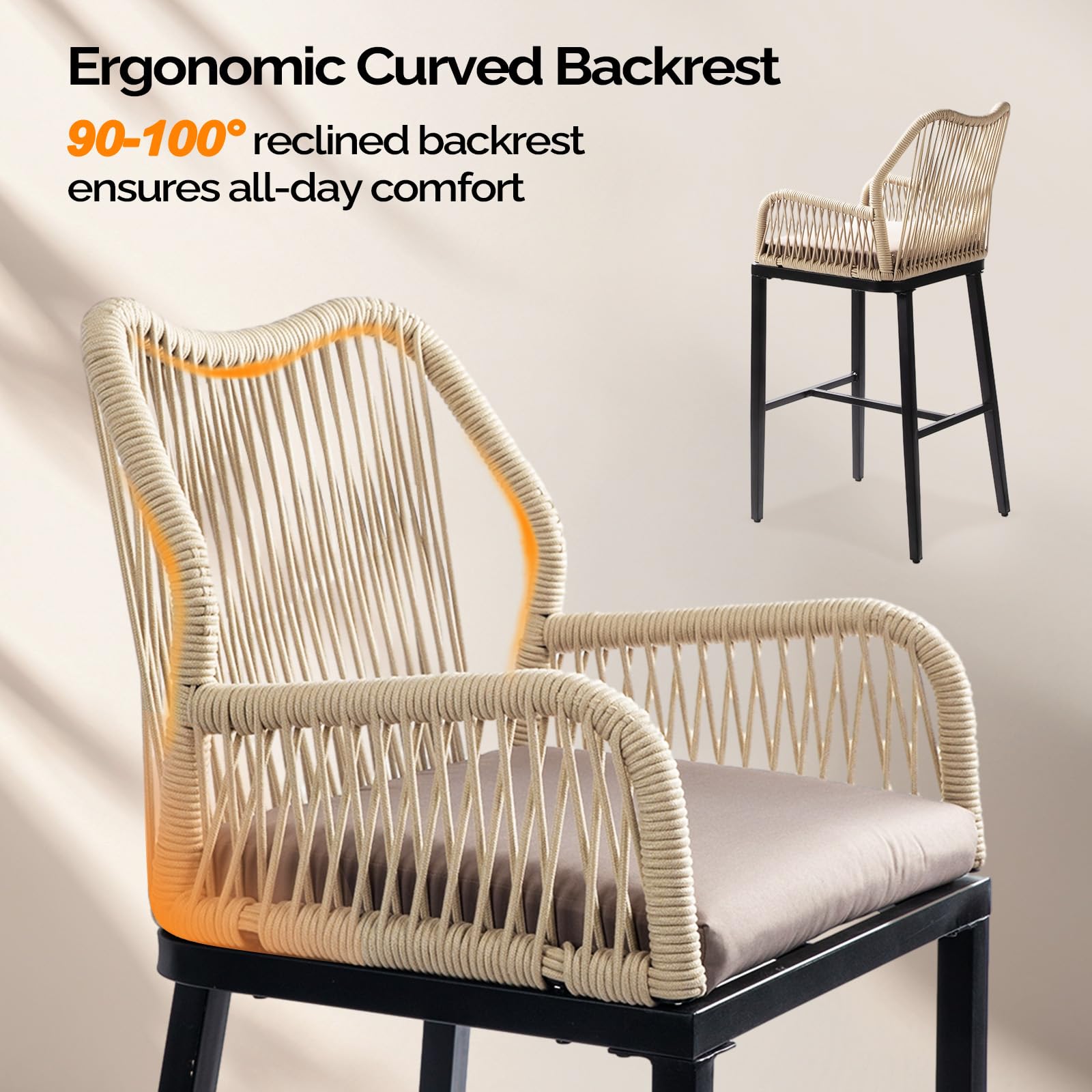 Outdoor Wicker Bar Stools with Cushions (Set of 2)