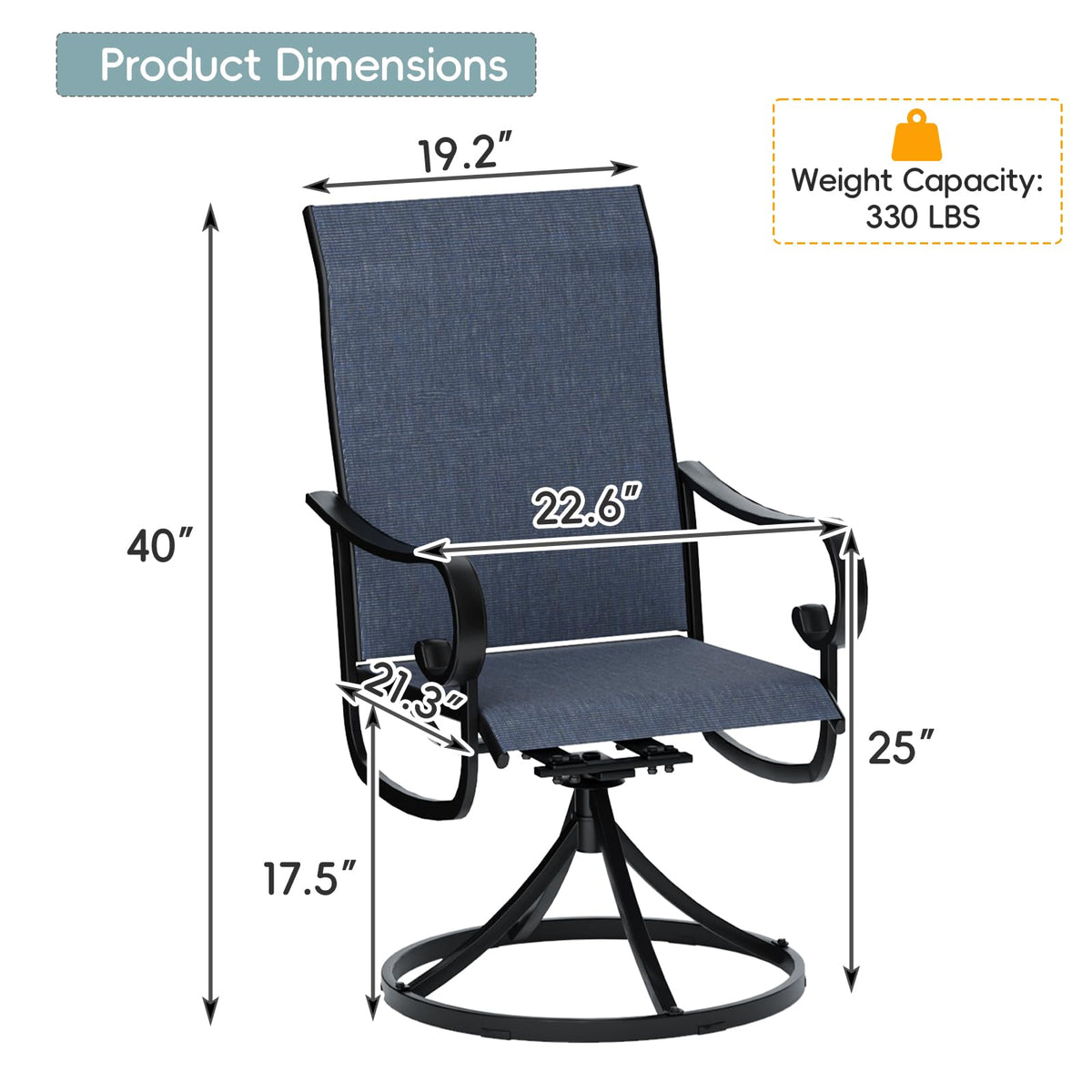 Redpick Patio Swivel Chairs Set of 6, Outdoor Dining Chairs with High Back, All-Weather Swivel Rocker Chair with Sturdy Metal Frame for Outdoor Poolside Lawn Garden, Navy Blue