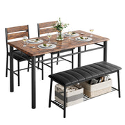 4-Piece Industrial Dining Table Set with Bench & 2 Chairs