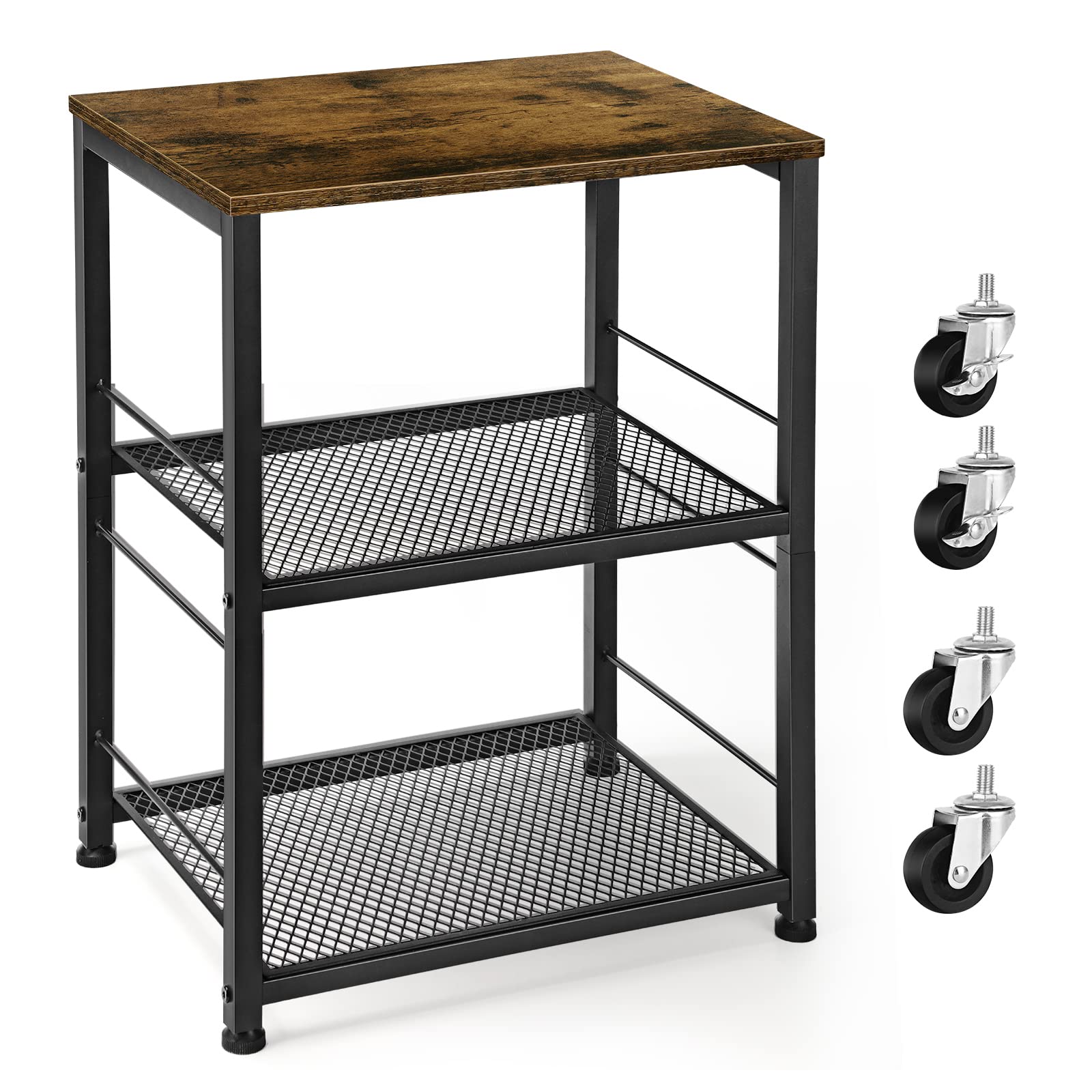 OYEAL Small Nightstand Industrial Square End Table with Storage Shelf Farmhouse Sofa Side Table for Small Spaces, Narrow Bedside Table for Living Room Bedroom, Stable Metal Frame, Rustic Brown