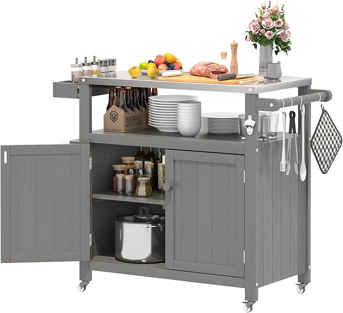 Outdoor Kitchen Island Grill Cart with Stainless Steel Top