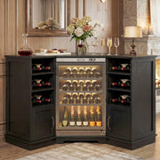 HSH Corner Bar Cabinet with Mini Fridge Space, Modern Wood Bar Cabinet with Wine Racks & Storage Doors, Large Liquor & Wine Cabinet for Kitchen Living Room Home Bar, Black Oak, 40 Inch