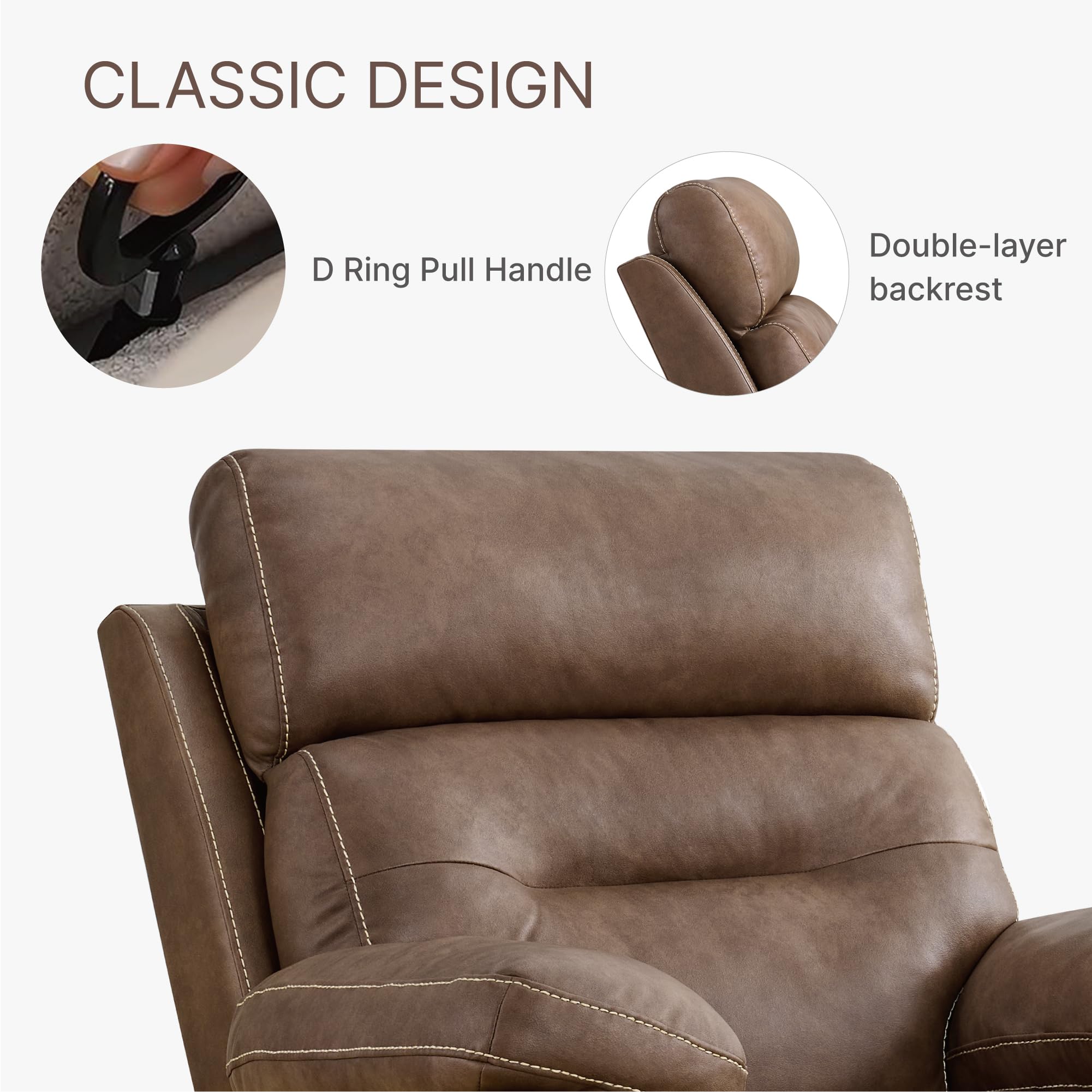 Faux Leather Recliner Chair with Rocker & Overstuffed Arms