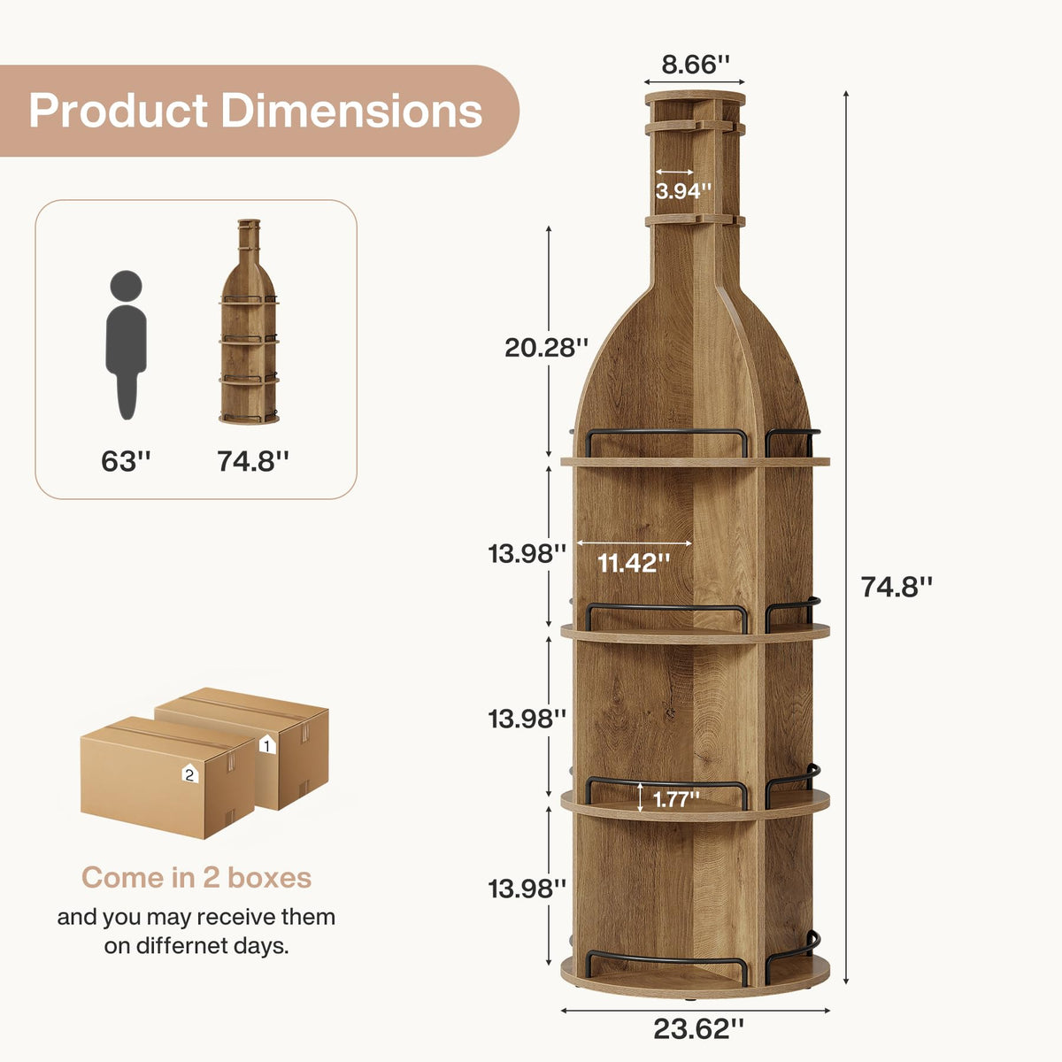 Tribesigns 75" Tall Round Wine Rack, Freestanding Wine Bar Cabinet (2Packs)