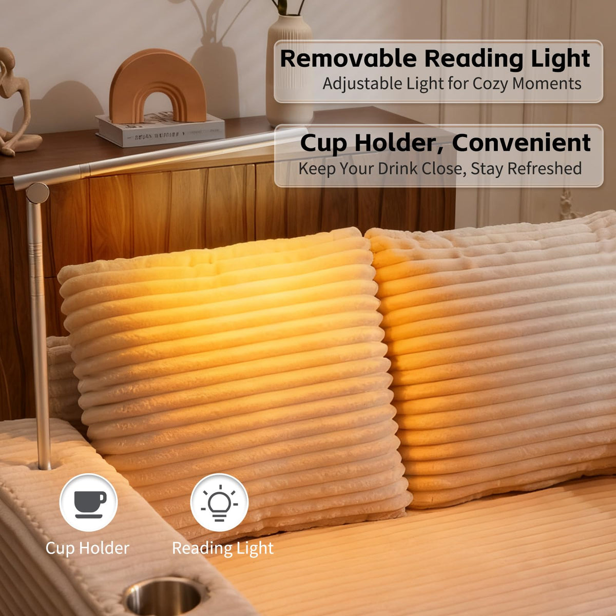 Corduroy Chaise Lounge with Reading Light