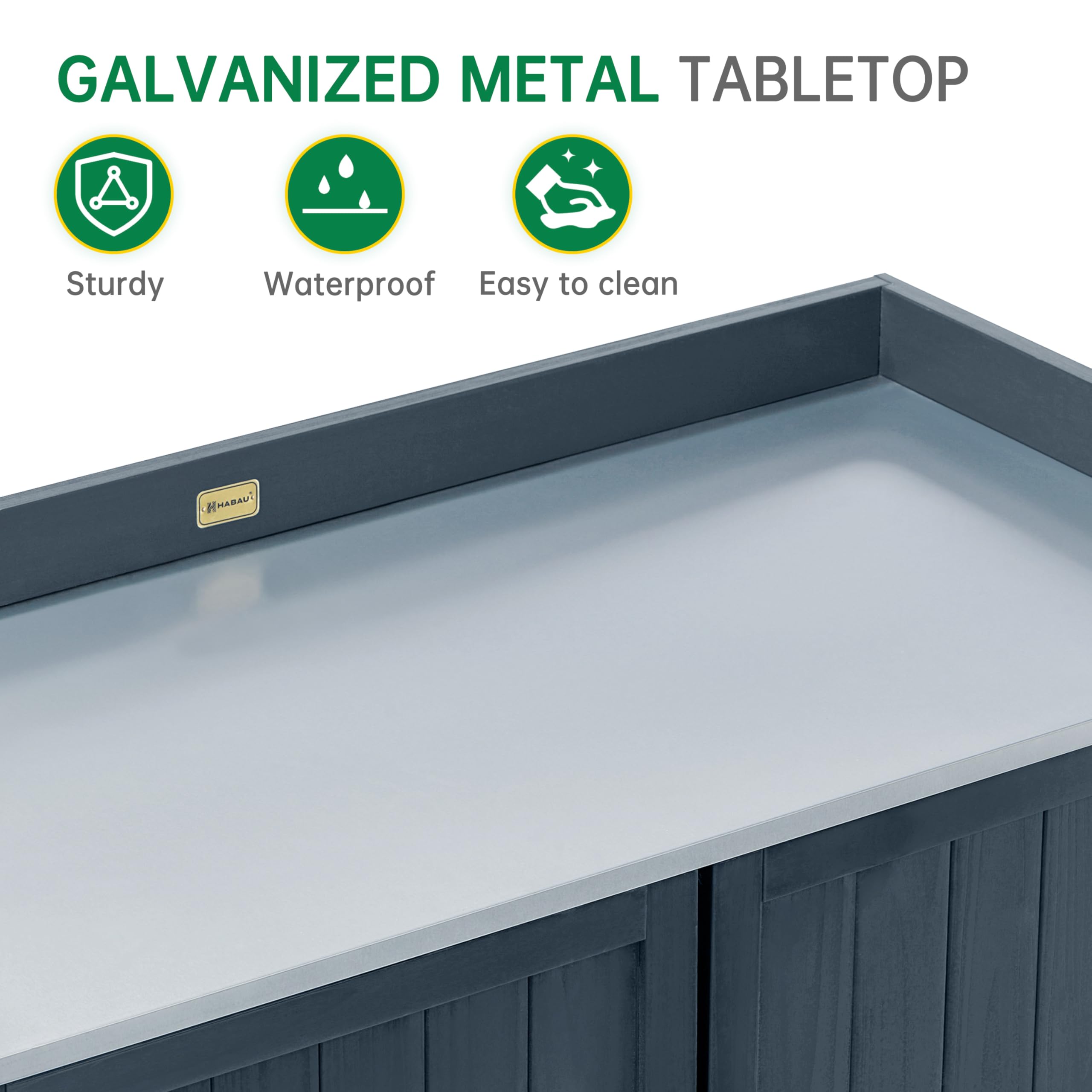 Outdoor Storage Cabinet with Potting Bench & Metal Tabletop