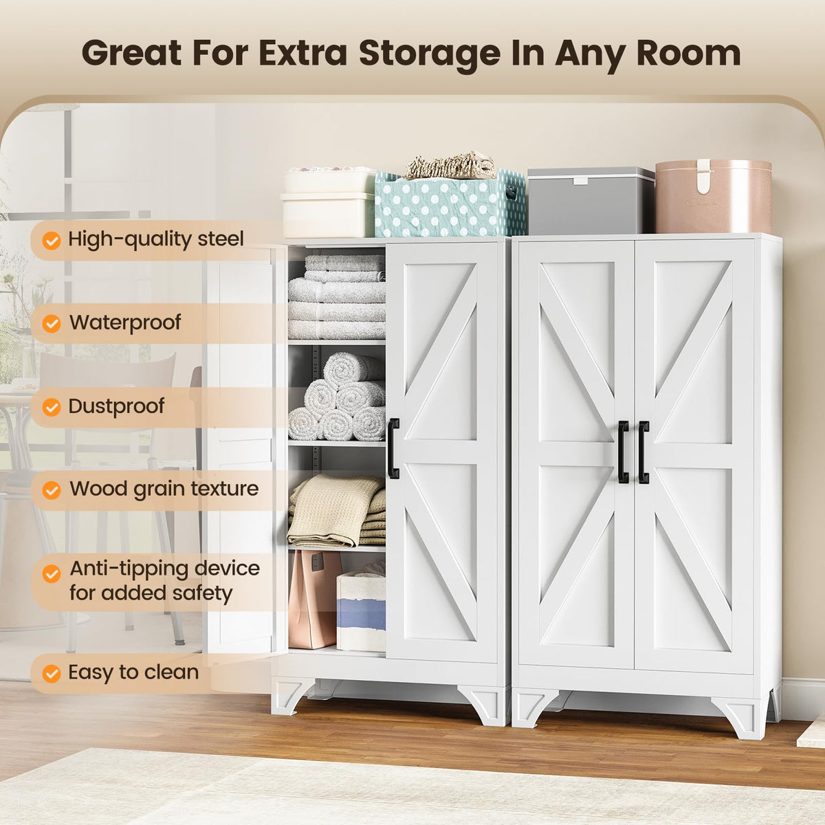 Yizosh Metal Storage Cabinet with 2 Doors and 3 Adjustable Shelves