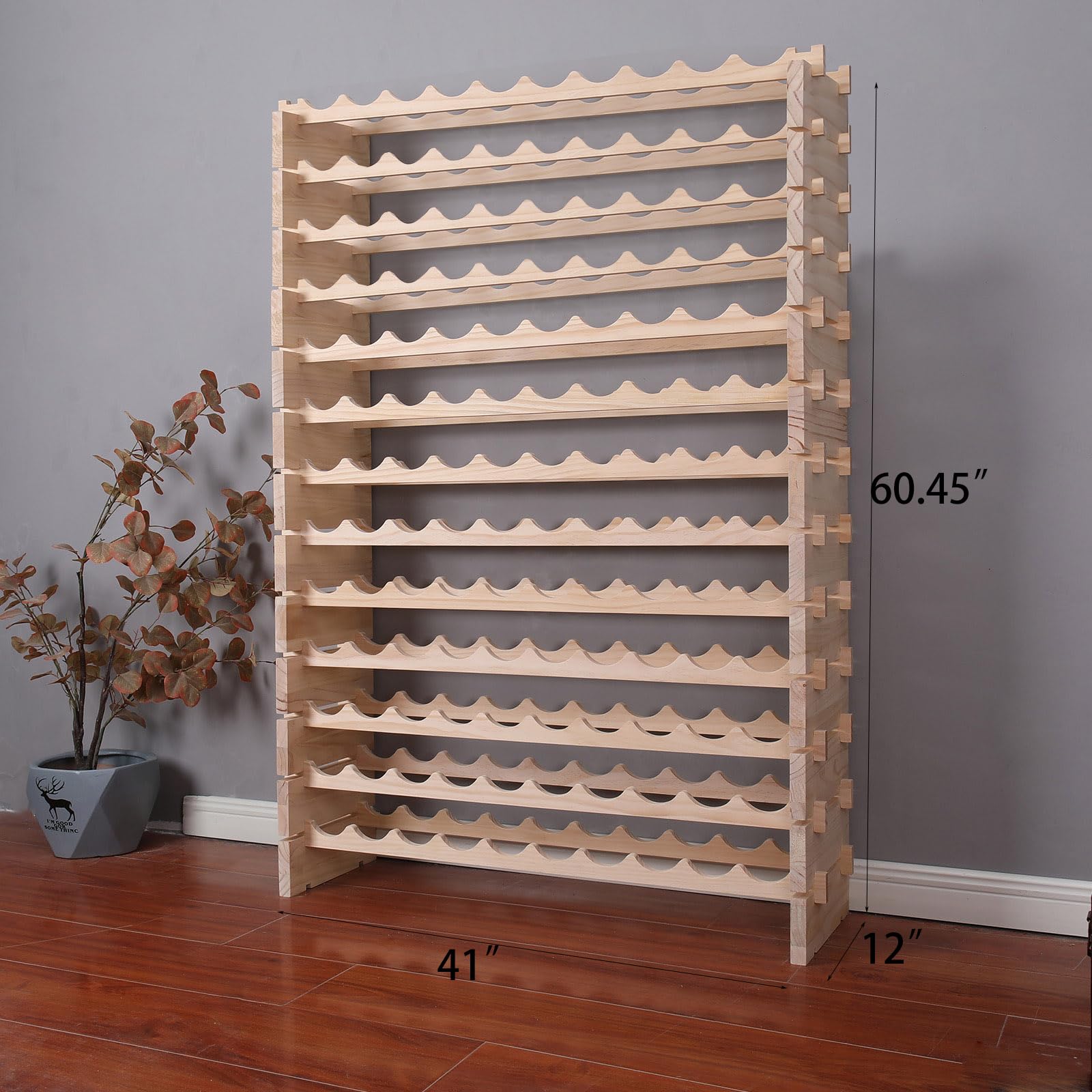 FDHUIJIA Wine Rack Cabinet 130 Bottle Wooden Stackable Storage freestanding Floor Modular Wine Cellar Shelf
