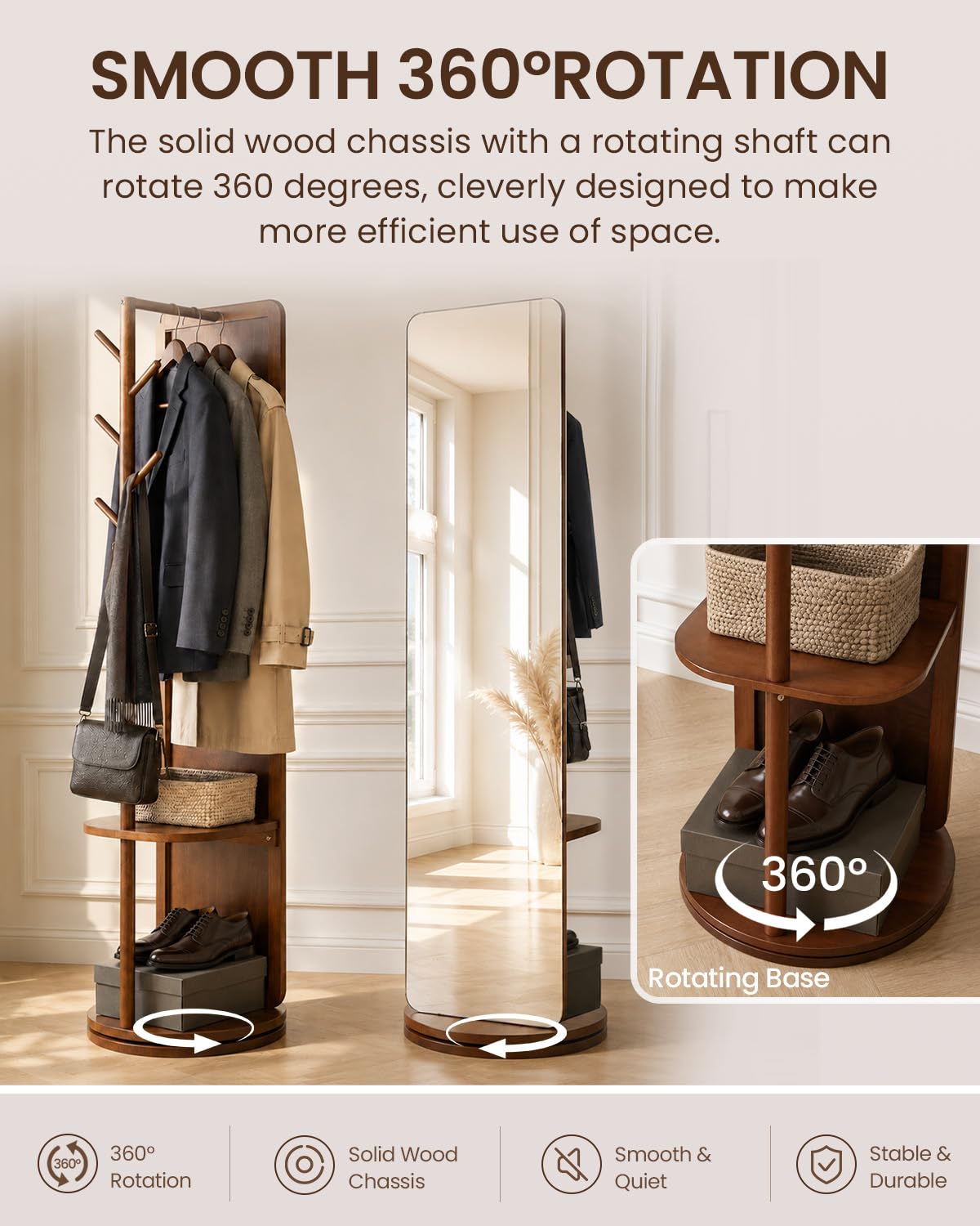Rotating Full-Length Mirror Coat Rack