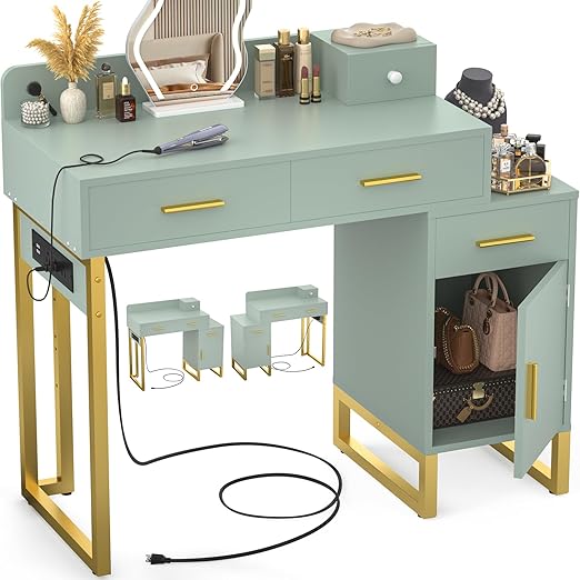 Makeup Vanity Desk with Drawers & Charging Station