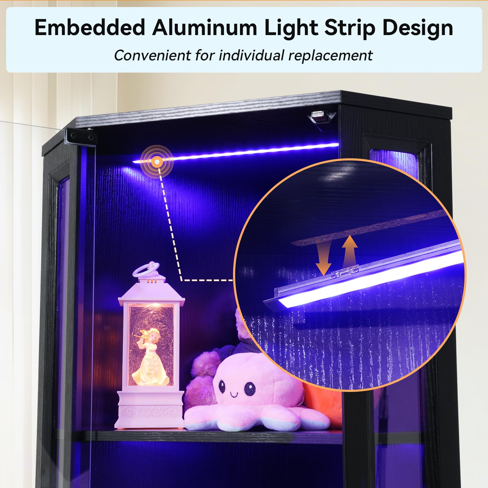 Corner Display Cabinet with LED Lights, 4-Tier Glass Curio Cabinet