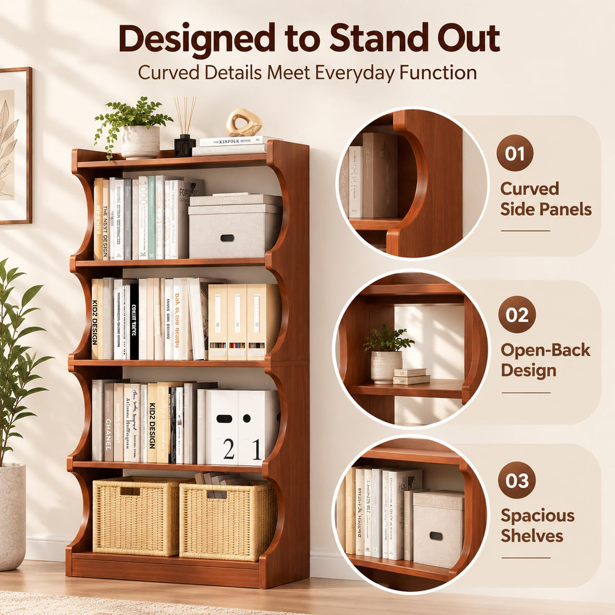 Arched Walnut Bookshelf