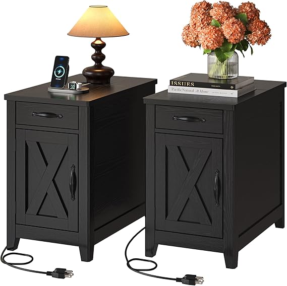 End Table Set of 2 with Charging Station & Storage