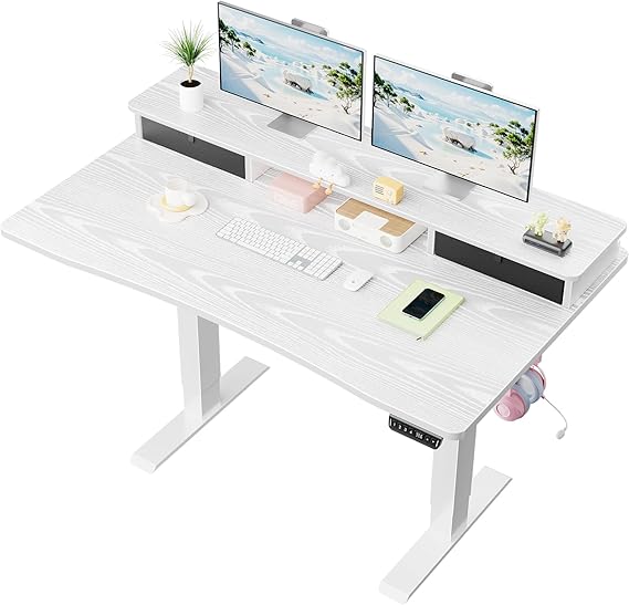 Electric Standing Desk with Storage Drawers & Monitor Shelf